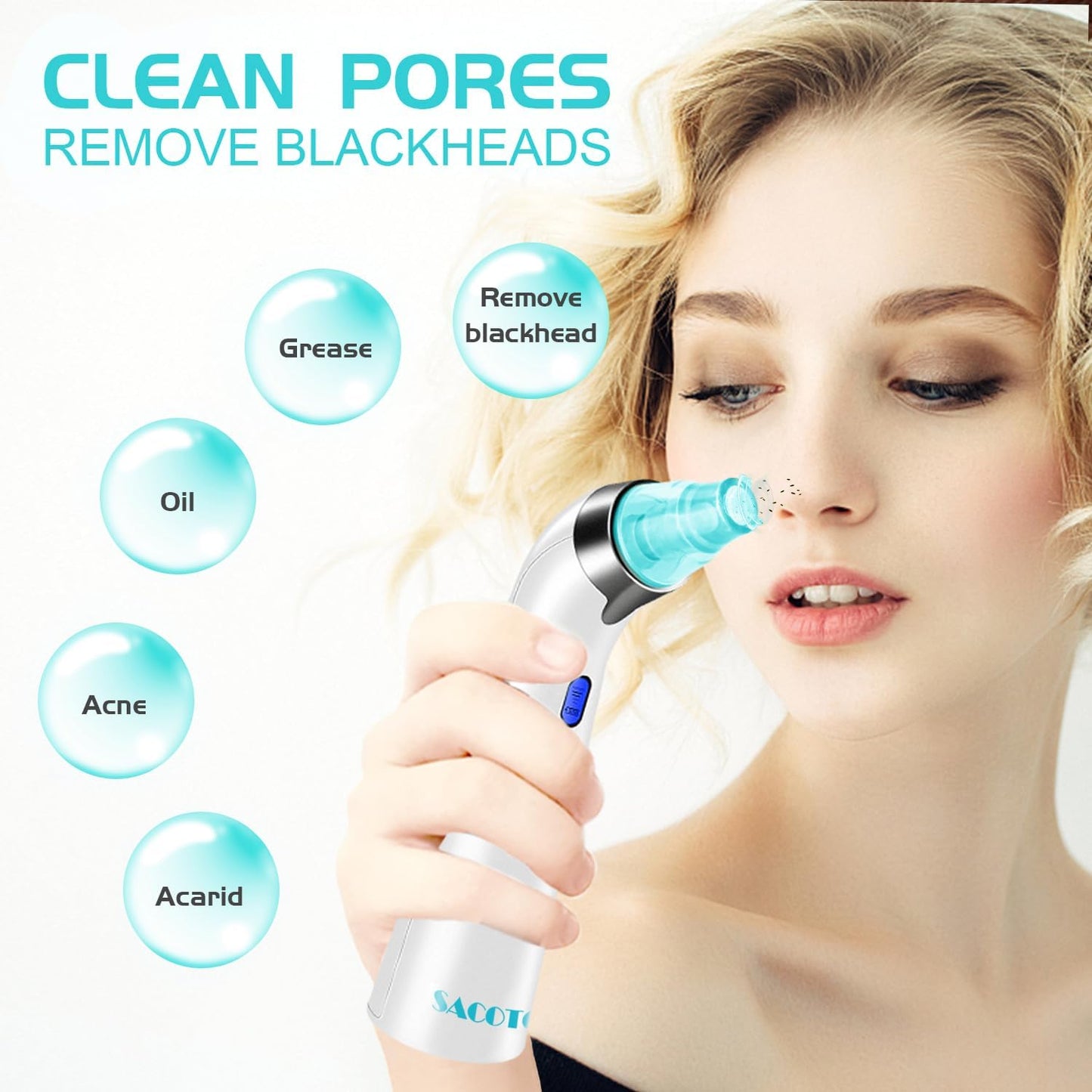 Blackhead Remover Pore Vacuum, Face Suction Pore Cleanser, 5 Suction Power Electric Blackhead Extractor Tool, 4 Probes, Blackhead Suction Remover for Women & Men