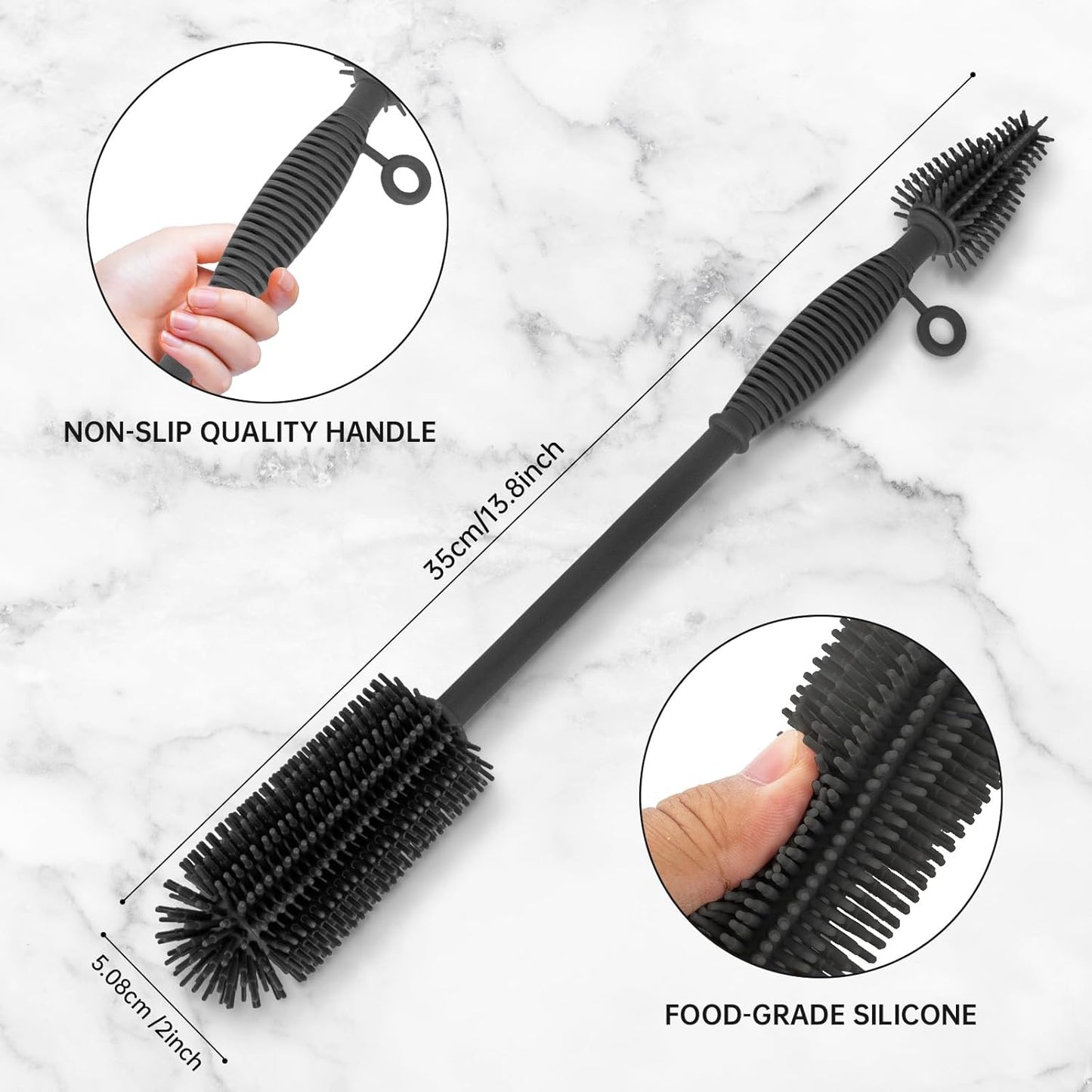 Baby Bottle Brush and Straw Cleaner Brush Set, Extra Long Double-Ended Soft Silicone Brush Cleaner for Baby Bottles, Water Bottles, Cups, Breast Pumps, Detachable & Hangable