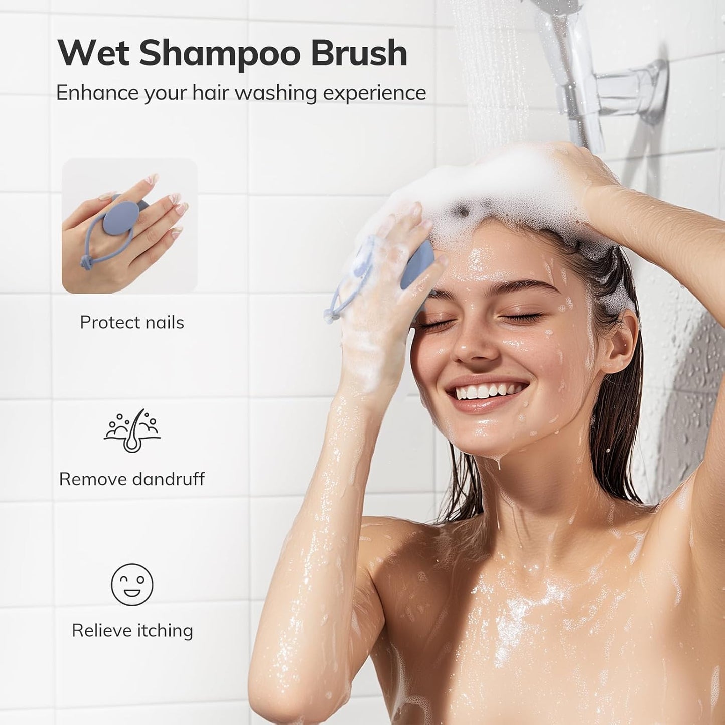 Sndyi Silicone Scalp Massager Shampoo Brush, Hair Scrubber with Soft Silicone Bristles, Scalp Scrubber/Exfoliator for Dandruff Removal, Wet Dry Scalp Brush for Hair Growth & Scalp Care, Gray Blue