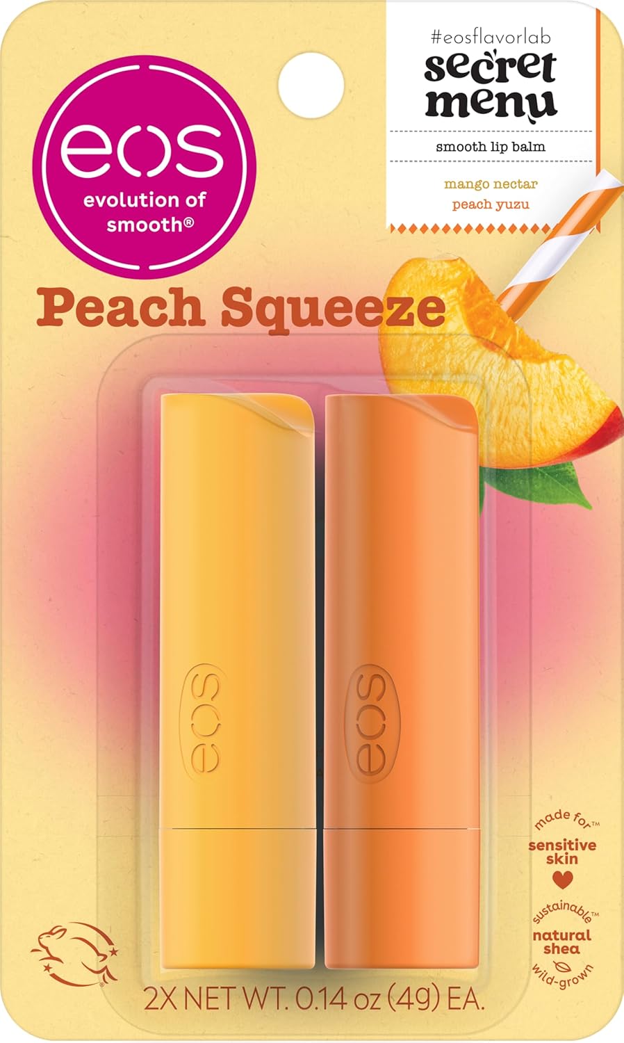 eos Flavor Lab Secret Menu Lip Balm - Peach Yuzu, Limited-Edition, Moisturizing, Hydrating for Dry Lips, Variety Pack, 0.14 oz, 2-Pack