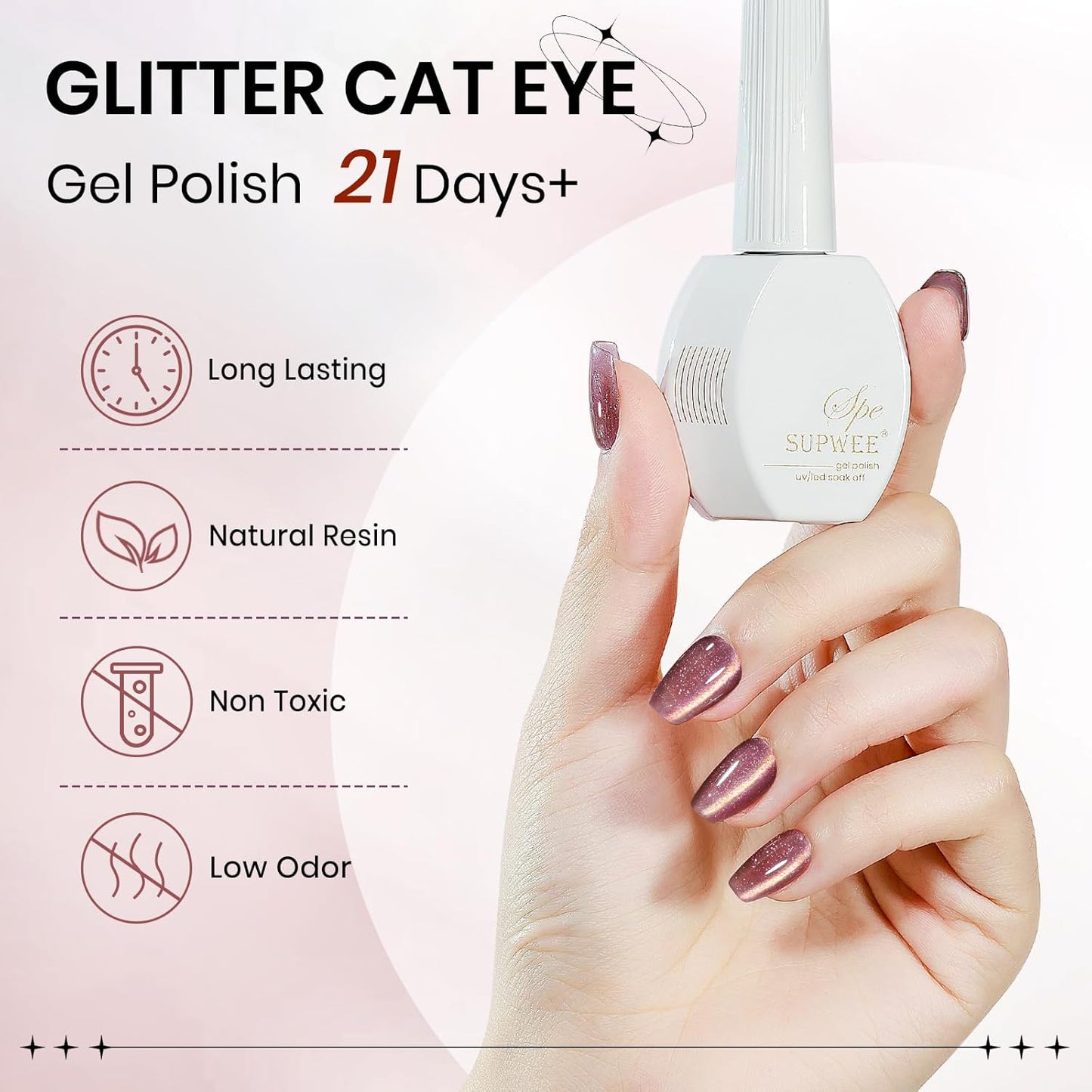 Brown Cat Eye Gel Nail Polish, 15ML Magnetic Glitter Crystal Cateye Gel Polish with Magnet Soak Off Salon DIY at Home