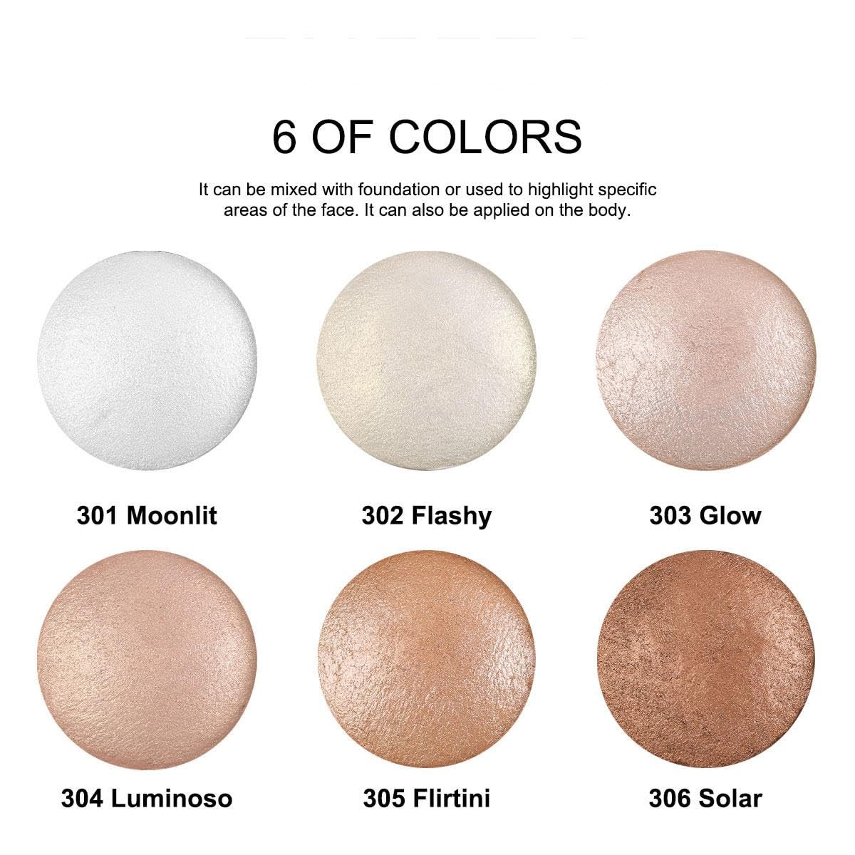 Baked Highlighter Contour Powder Sheer Pearl Shimmer Shades for Face Highlighter Makeup Brighten Up (303-Glow)