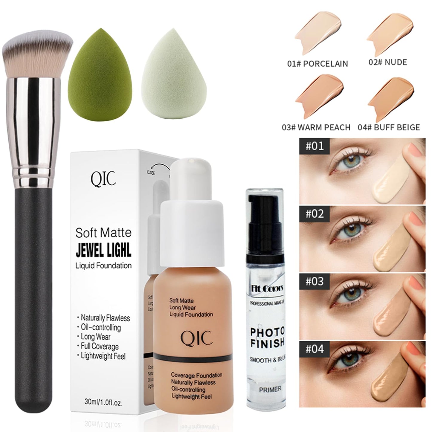 All In One Makeup Kit Full Kit, 3 Pcs Cream Contour Sticks,12 Colors Eyeshadow Palette,Full Coverage Foundation, 6 Colors Lipstick Set, Waterproof Eyeliner and Mascara(103# Warm Peach)