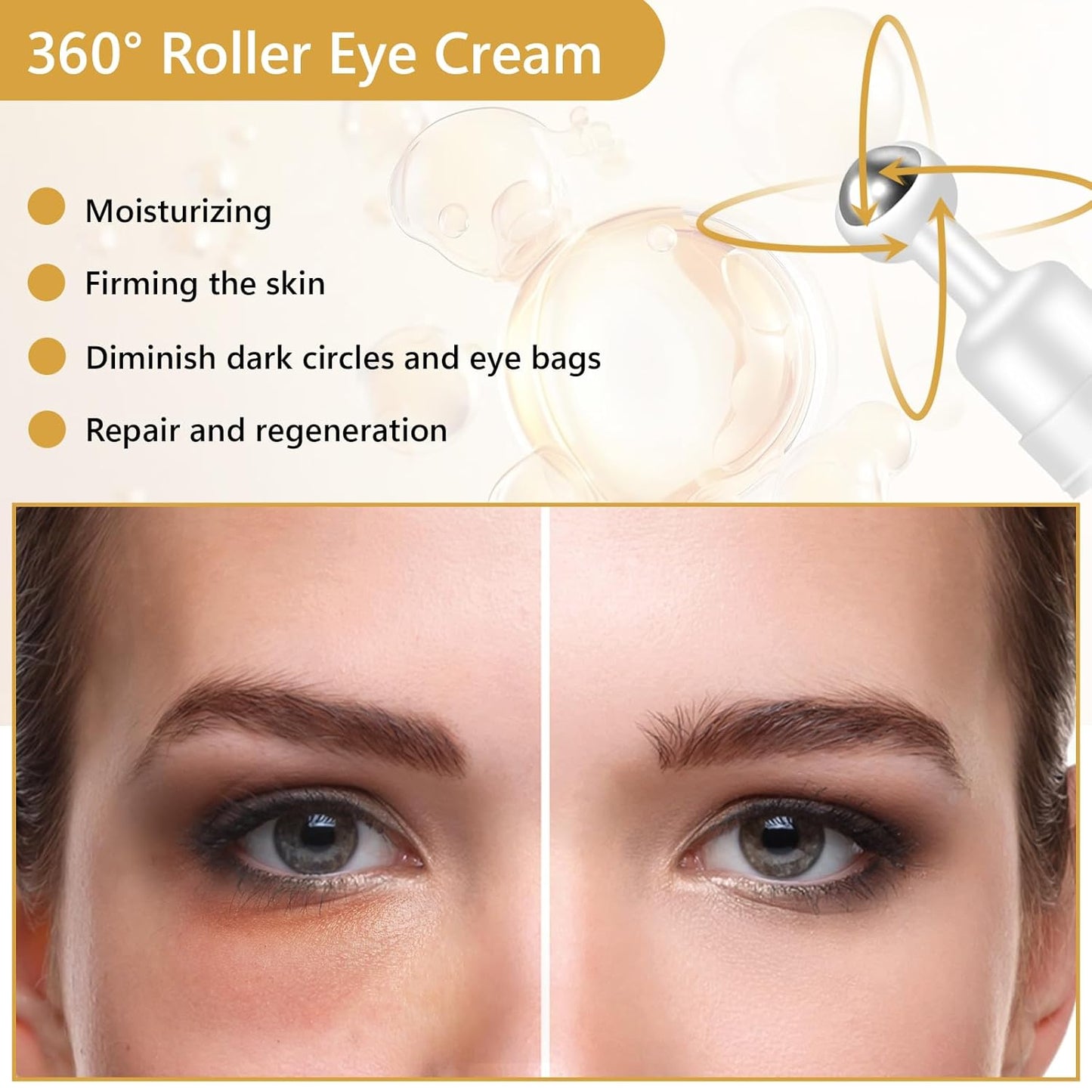 Snail Peptide Eye Cream For Moisturizing, Snail Mucin Eye Cream With Niacinamide, Hyaluronic Acid, Snail Eye Cream For Dark Circles, with 360° Massage Ball Reduce Wrinkles and Fine Lines