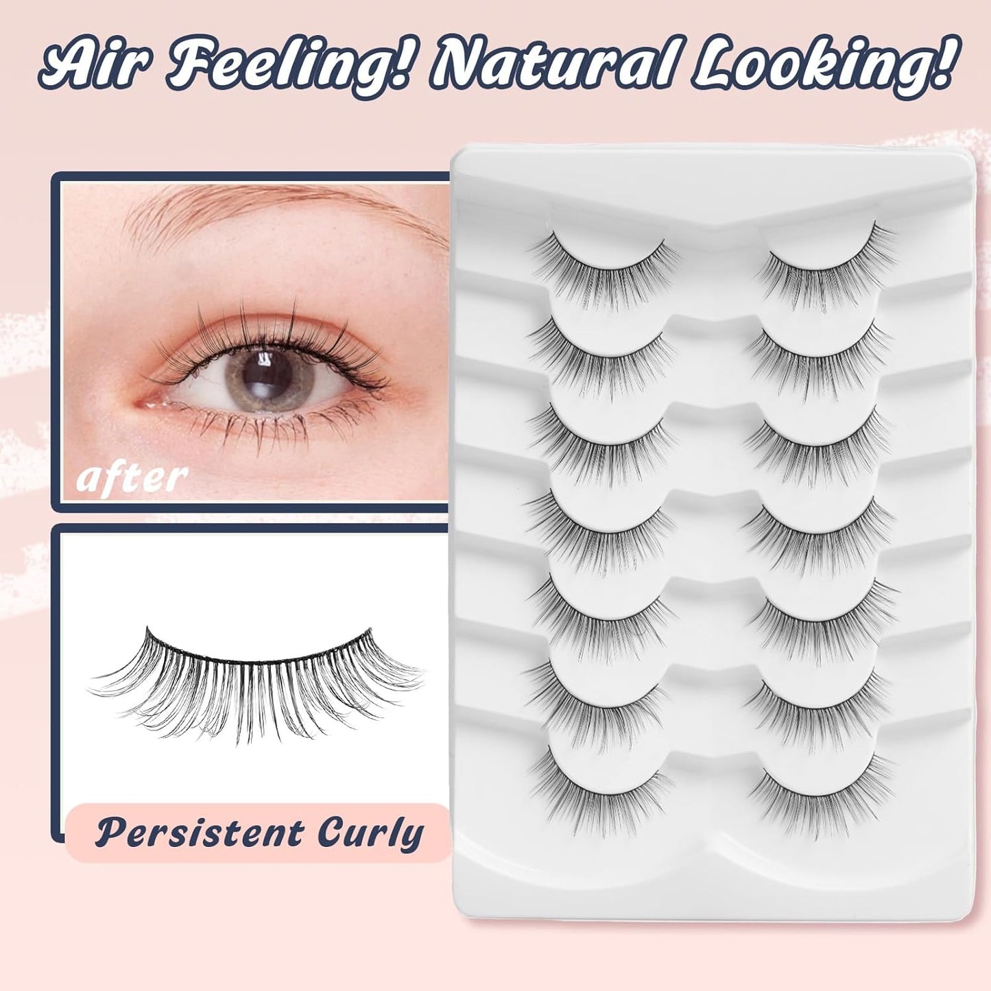 Natural Lashes Anime Eyelashes Wispy 12MM Strip Lashes Thin Band Manhua Eyelashes 3D Volume False Eyelashes 7 Pair Mink Lashes Korean Eye Lashes Pack Siligli