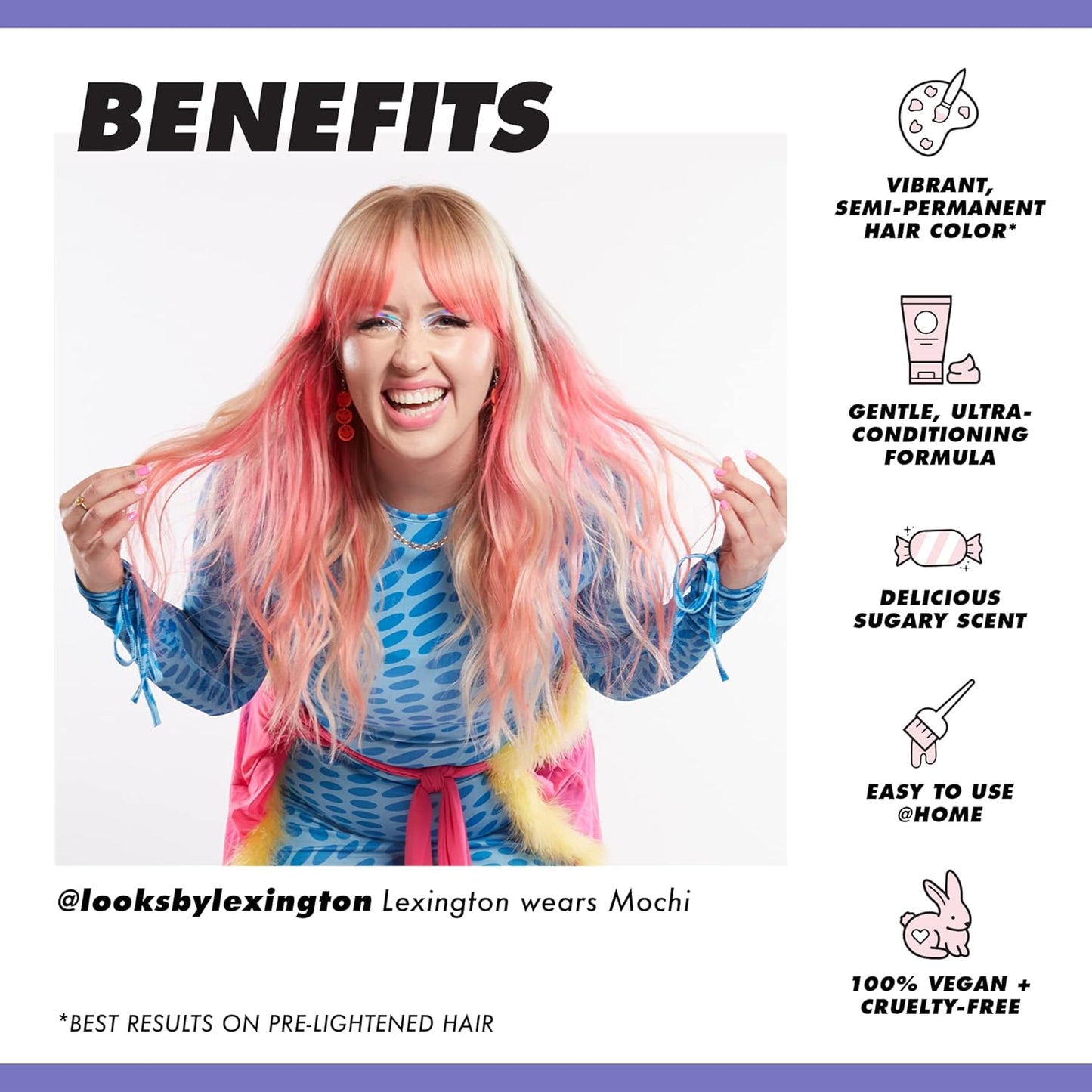 Lime Crime Unicorn Hair Dye Full Coverage, Mochi (Lavender) - Vegan and Cruelty Free Semi-Permanent Hair Color Conditions & Moisturizes - Temporary Purple Hair Dye With Sugary Citrus Vanilla Scent