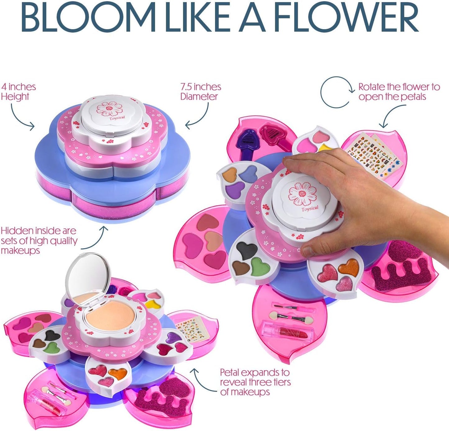 Toysical Kids Makeup Kit for Girl - Flower Shaped Makeup for Kids, Washable Non Toxic Makeup Kit for Girls with Mirror - Birthday and Christmas Make up Kit for Girls Age 6-12