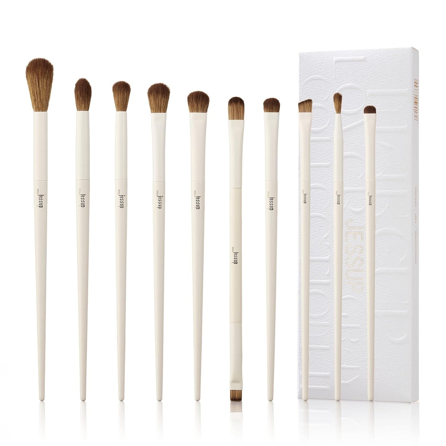 Jessup Precision Makeup Brushes 10Pcs Eye Makeup Brush Set Premium Synthetic Eyeshadow Concealer Eyeliner Eyebrow Blending Highlight Brush, Light Grey T330