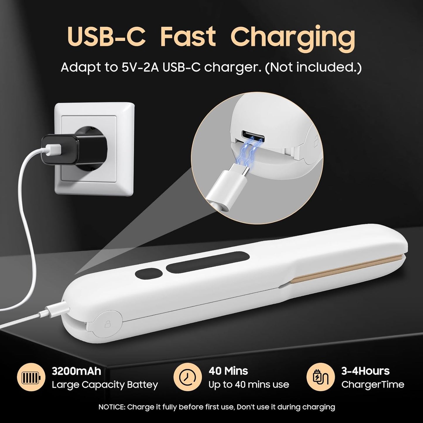 Cordless Hair Straightener and Curler 2 in 1, Titanium Flat Iron with Fast Heating, 4 Adjustable Temperature, Rechargeable Straightener for All Hair Types, Portable Styler for Travel (White)