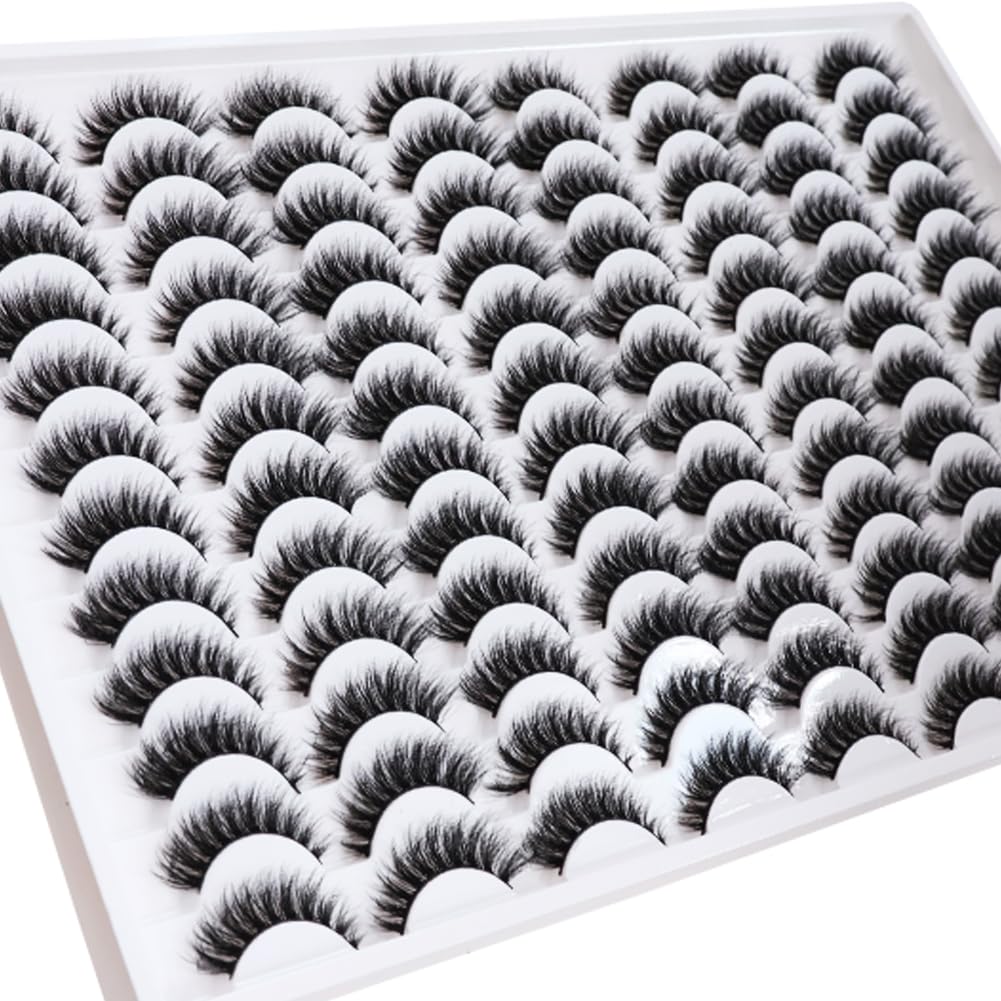 False Eyelashes 48 Pairs Faux Mink Lashes 14mm Wispy Lashes 3D Fluffy Cat Eye Lashes Pack Bulk Wholesale Strip Lashes(style 48-034)