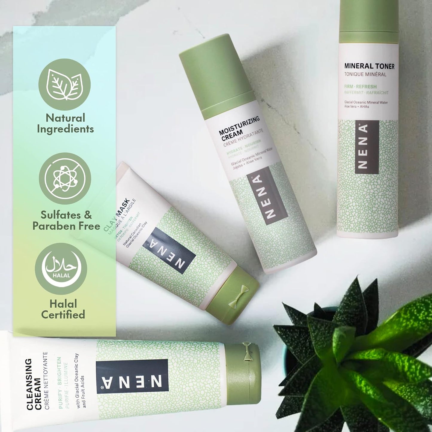 NENA Natural Skincare Kit | 4-Piece Daily Skin Essentials for Women & Men - for Dry, Oily, Normal and Sensitive Skin | EWG Verified, Cruelty Free & Vegan-Friendly