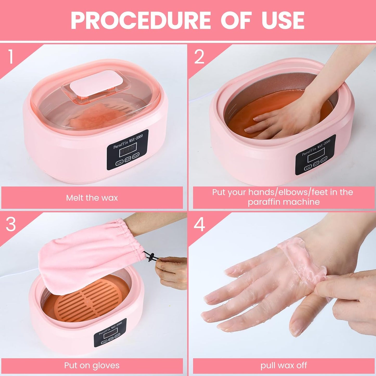 Paraffin Wax Machine for Hand and Feet - 3500ml Hot Wax Hand Wax Machine with 6 Pcs Paraffin Bath Wax, Auto-time and Keep Warm Paraffin Hand Wax Machine(Pink)