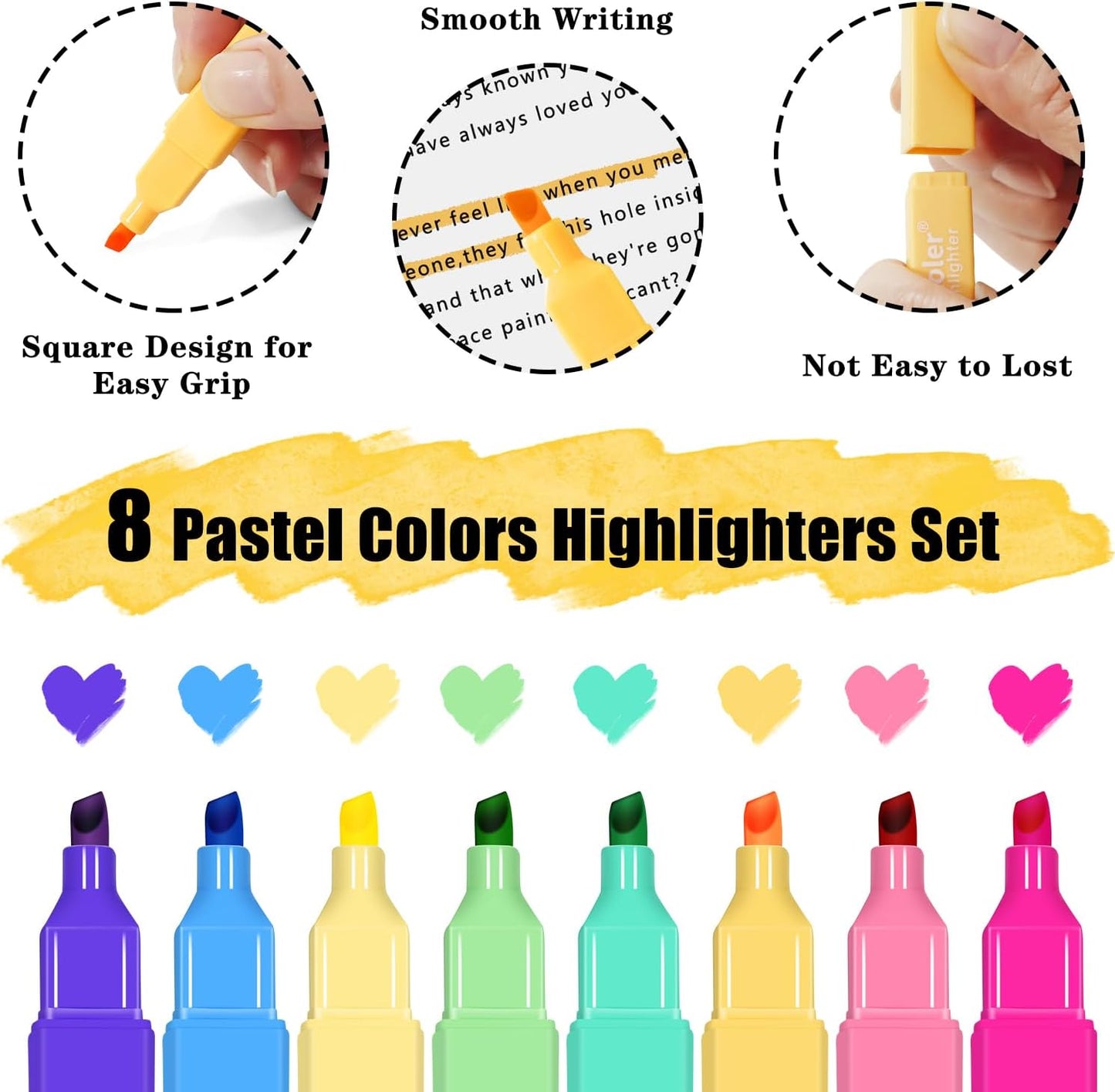 Aesthetic Highlighters, 8 Pack Marker Pens, Assorted Color Highlighters,Cute Pastel Highlighte, No Bleed Highlighte for Bible Journaling Planner Notes School Supplies