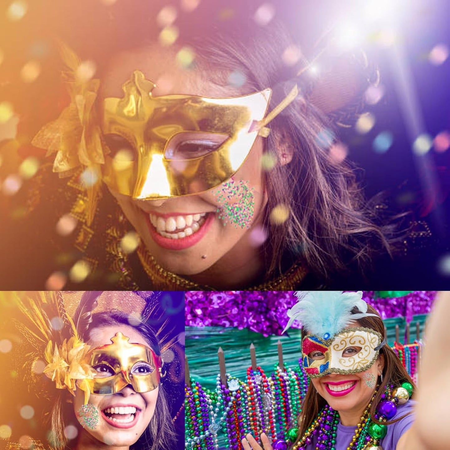 MEICOLY Mardi Gras Face Glitter,Mardi Gras Outfit for Women Kids,Mardi Gras Accessories for Carnival,Gold Green Purple Mixed Chunky Glitter,Rave Festival St Patricks Day Glitter for Face/Body/Hair