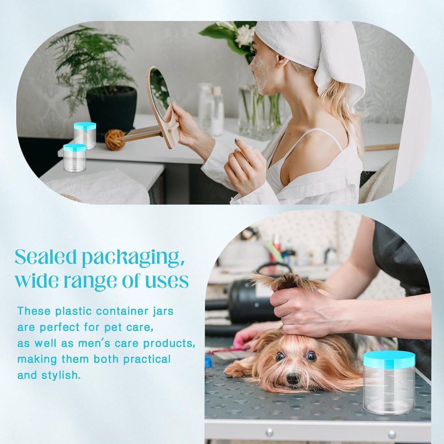 Patelai 4 Pieces Round Wide-mouth Leak Proof Plastic Container Jars with Lids for Travel Storage Makeup Beauty Products Face Creams Oils Salves Ointments DIY Making(16 Ounce,Blue)