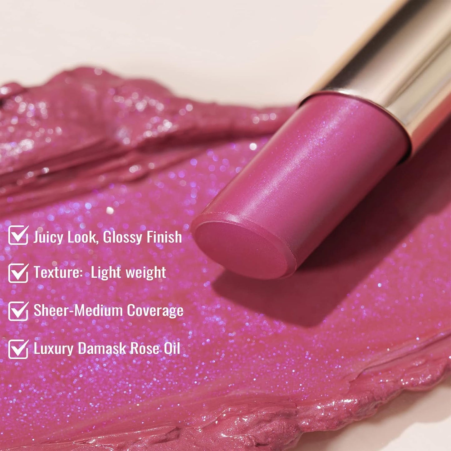 Oulac Moisture Mauve Pink Lip Gloss - 2 in 1 Shimmer Lipstick & Lip Balm, Long Lasting Hydrating, Juicy & Glossy finish, Smooth for Dry, Cracked and Chapped Lips, Vegan 2.2g/0.07oz (S04)