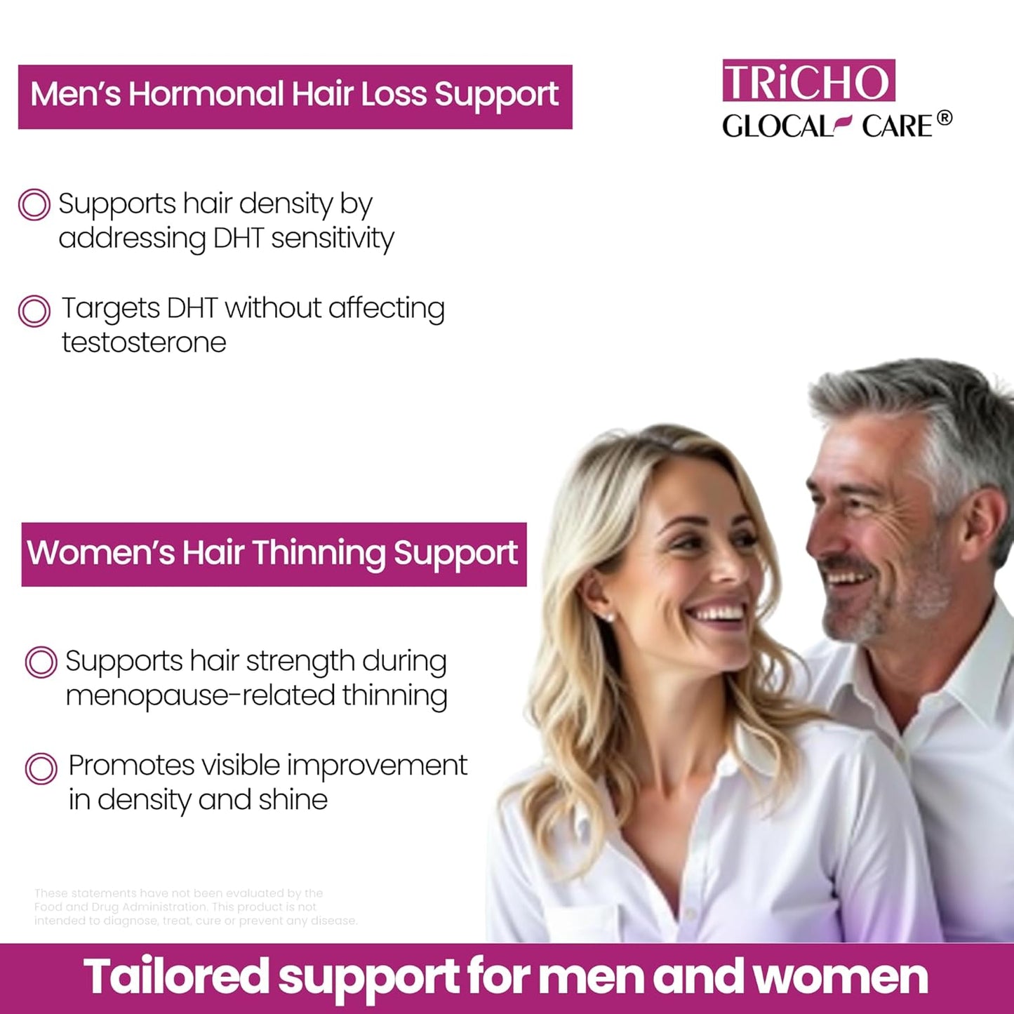 GlocalCare Tricho - Hair Growth Supplement, DHT Blocker with Saw Palmetto, 5000mcg Biotin & L-Cysteine - Revitalizes Thinning Hair, Stimulates Follicles & Promotes Regrowth in Men & Women - 30 ct