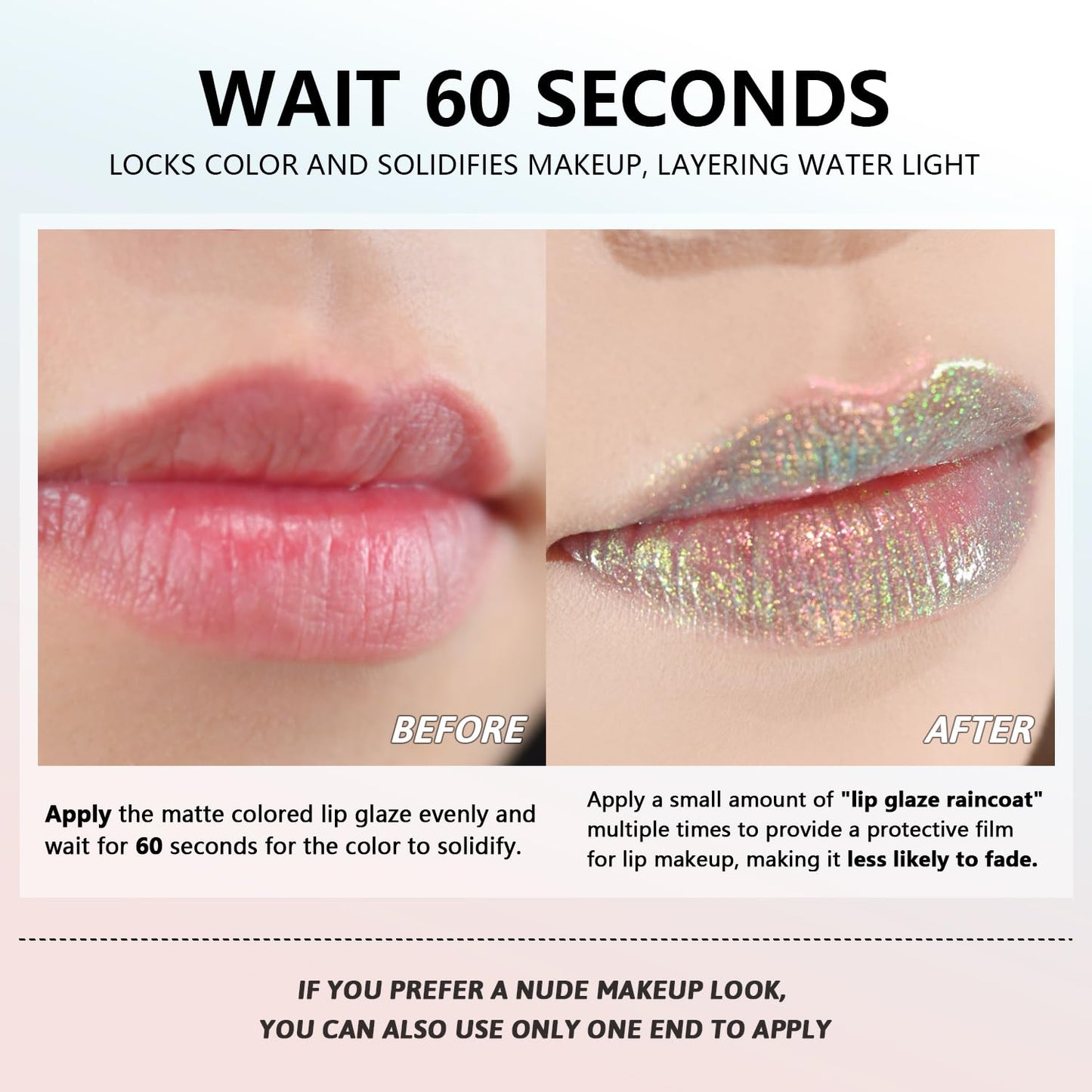 CHARMACY 2 In 1 Multichrome Moisturizing Lip Gloss, Double Head Liquid Lipstick, Mirror Waterproof Long Lasting No Fading Lip Balm, Hydrating Lip Plumper Waterlight Glossy Makeup #004