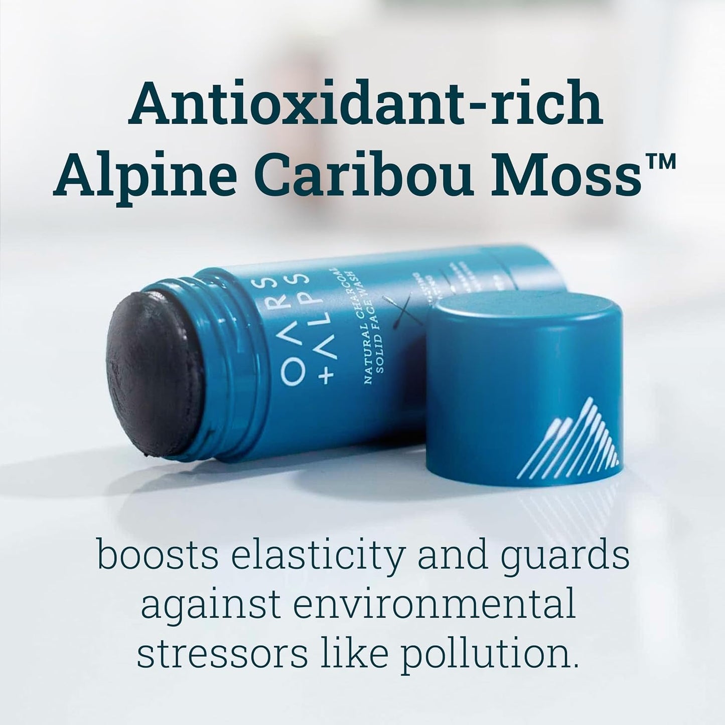 Oars + Alps Exfoliating Face Wash Stick, 2-in-1 Cleanser & Exfoliant with Activated Charcoal & Alpine Moss, Dermatologist Tested, Spill-Free, Travel Size, 1.2 Oz