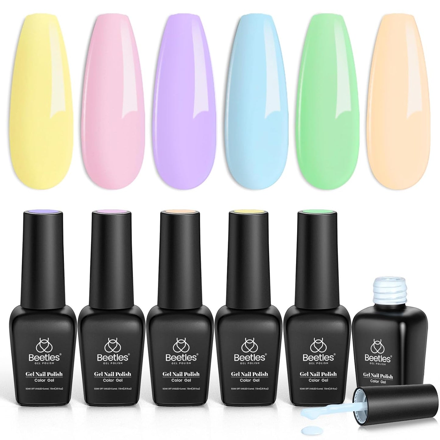 Beetles Pastel Gel Nail Polish, 6 Colors Macaron Gel Polish Light Pink Blue Green Yellow Purple Nails Soft All Season Soak Off Uv Gel Manicure Nail Art Design DIY Home Salon Gift for Girls Women