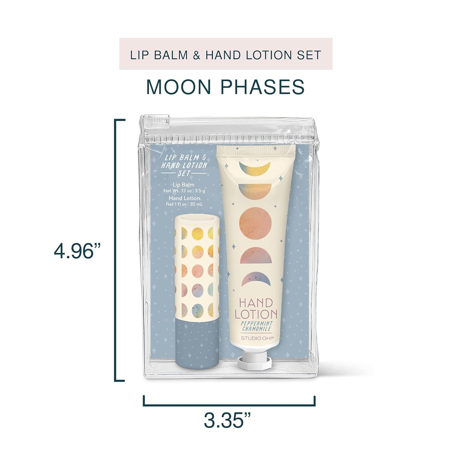 Studio Oh! Lip Balm & Hand Lotion Set - Travel-Size Toiletries, 2-Piece Gift Set - Moisturizing, Portable - Moon Phases