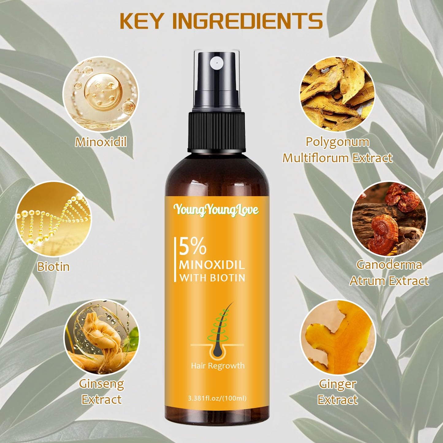 100ml 5% Minoxidil Spray with Biotin - Regrowth Treatment for Men & Women, Promotes Thicker, Stronger, Fuller Hair, Prevents Hair Loss, Minoxidil for Men Hair & Beard, Minoxidil for Women Hair Growth