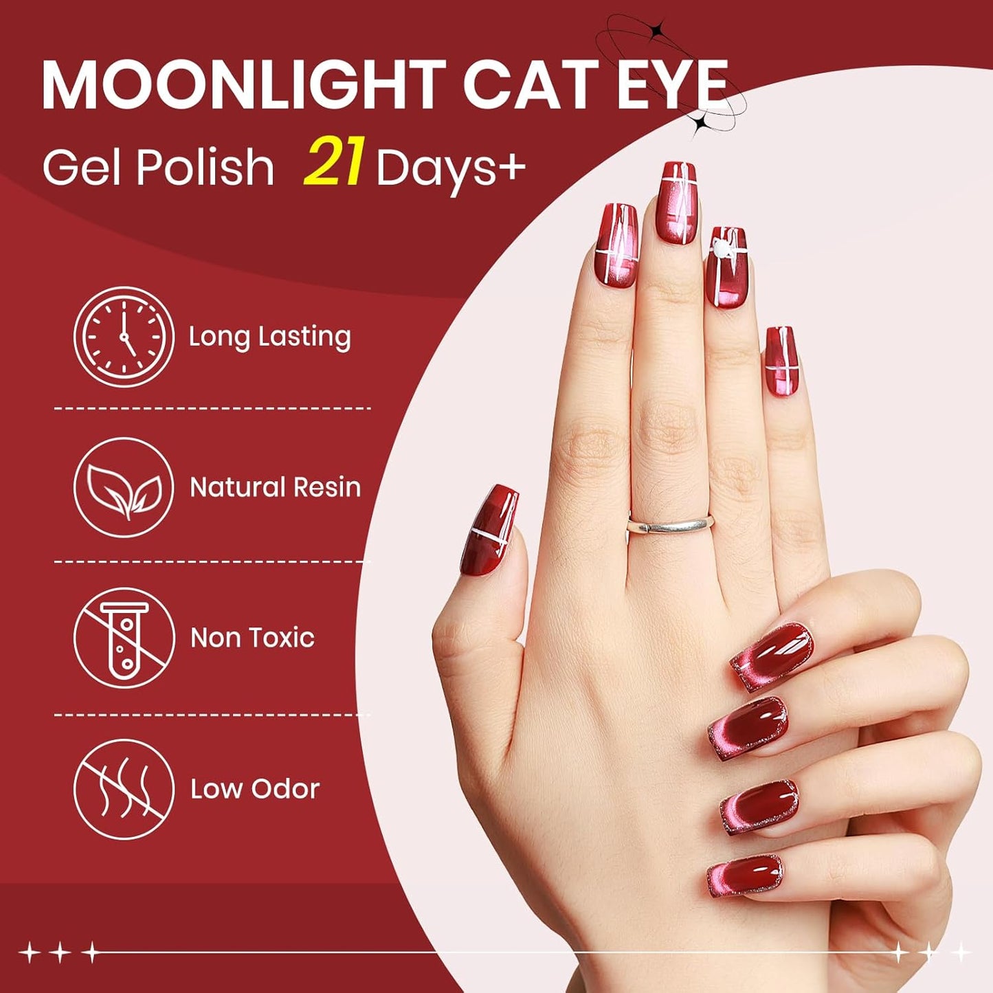 Burgundy Red Cat Eye Gel Nail Polish, 15ml Blood Wine Red Glitter Gel Polish with Magnet Moonlight Translucent Shimmer Magnetic Gel Polish Soak Off U V Gel Salon DIY at Home