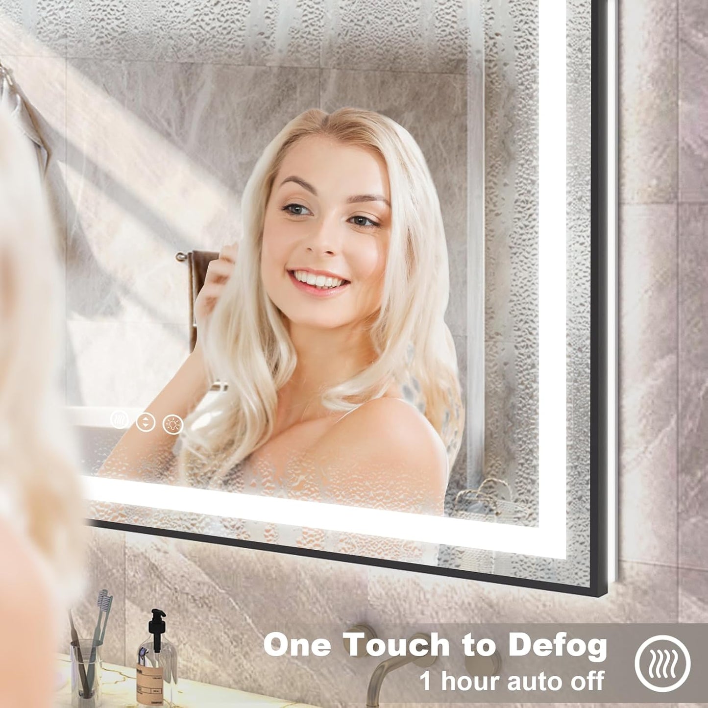 OKPAL 48x40 LED Bathroom Mirror with Front and Backlit, Anti-Fog Lighted Vanity Mirror, Dimmable LED Bathroom Vanity Mirror for Wall with 3 Colors, Memory, Shatter-Proof, ETL Listed