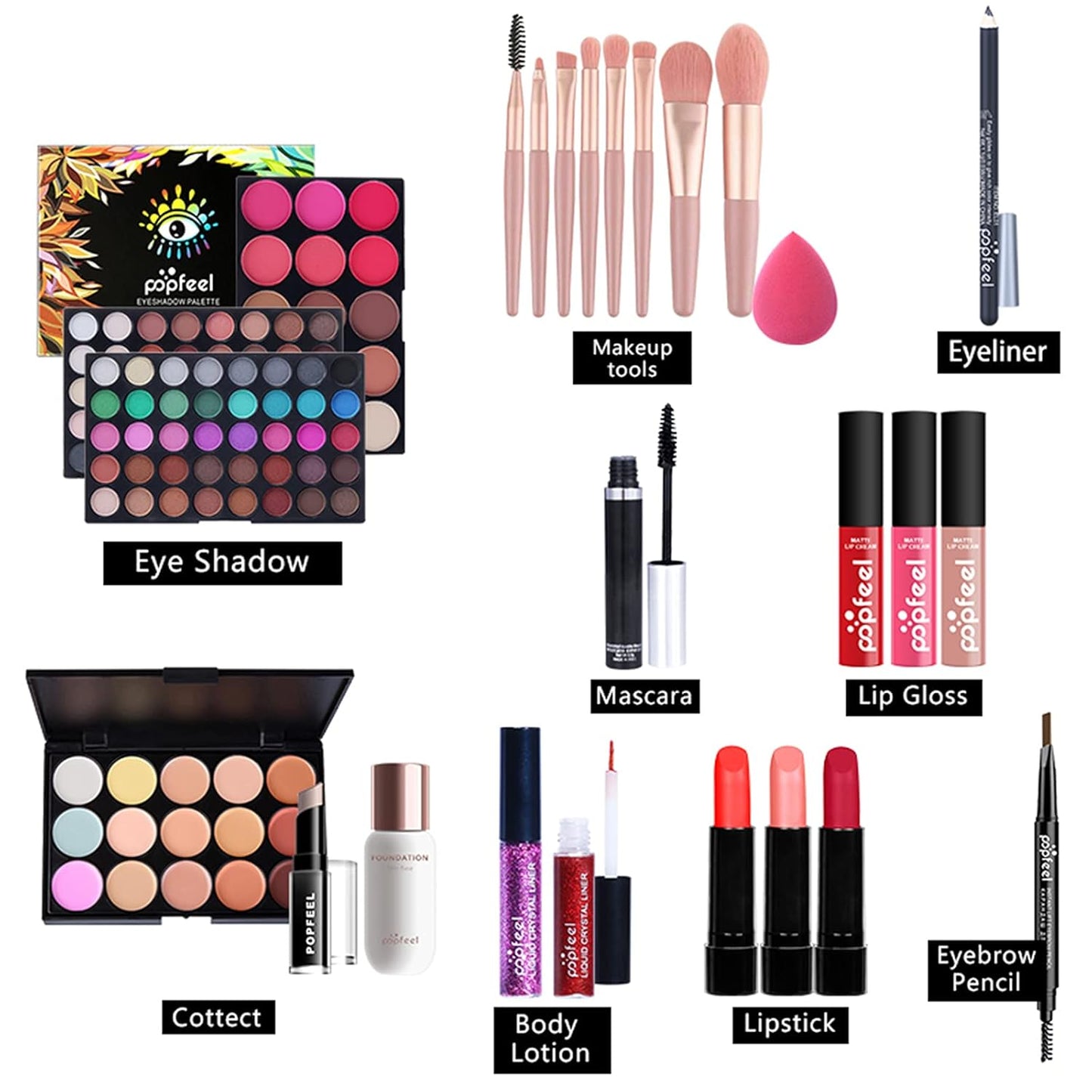 All-in-One Makeup Gift Set Travel Makeup Kit Complete Starter Makeup Bundle Lipgloss Lipstick Concealer Blushes Powder Eyeshadow Palette Cosmetic Palette for Teen Girls & Adults #18
