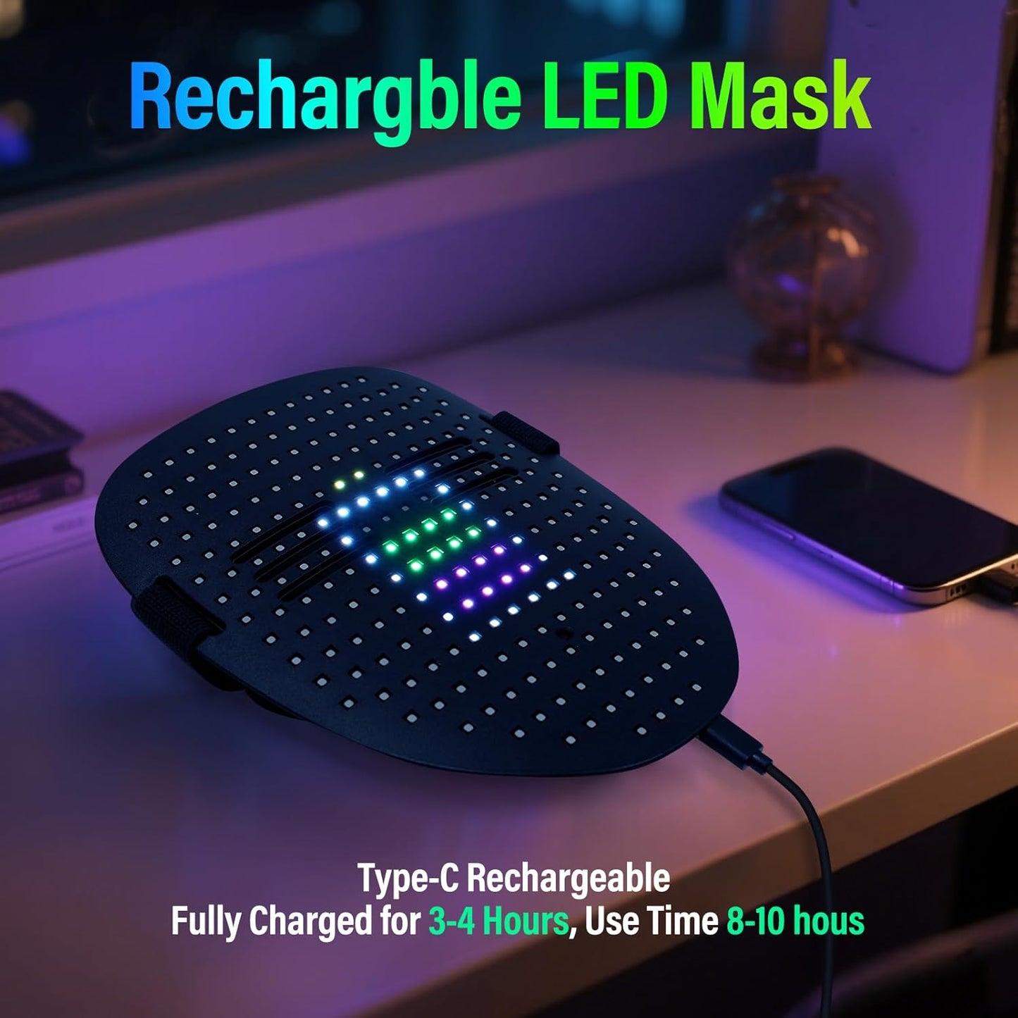 arscniek LED Face Mask with Gesture Control – Rechargeable Light Up Halloween Masks Costume for Adults & Kids, Glowing Transformable Cosplay Mask for Parties, Christmas, Concerts