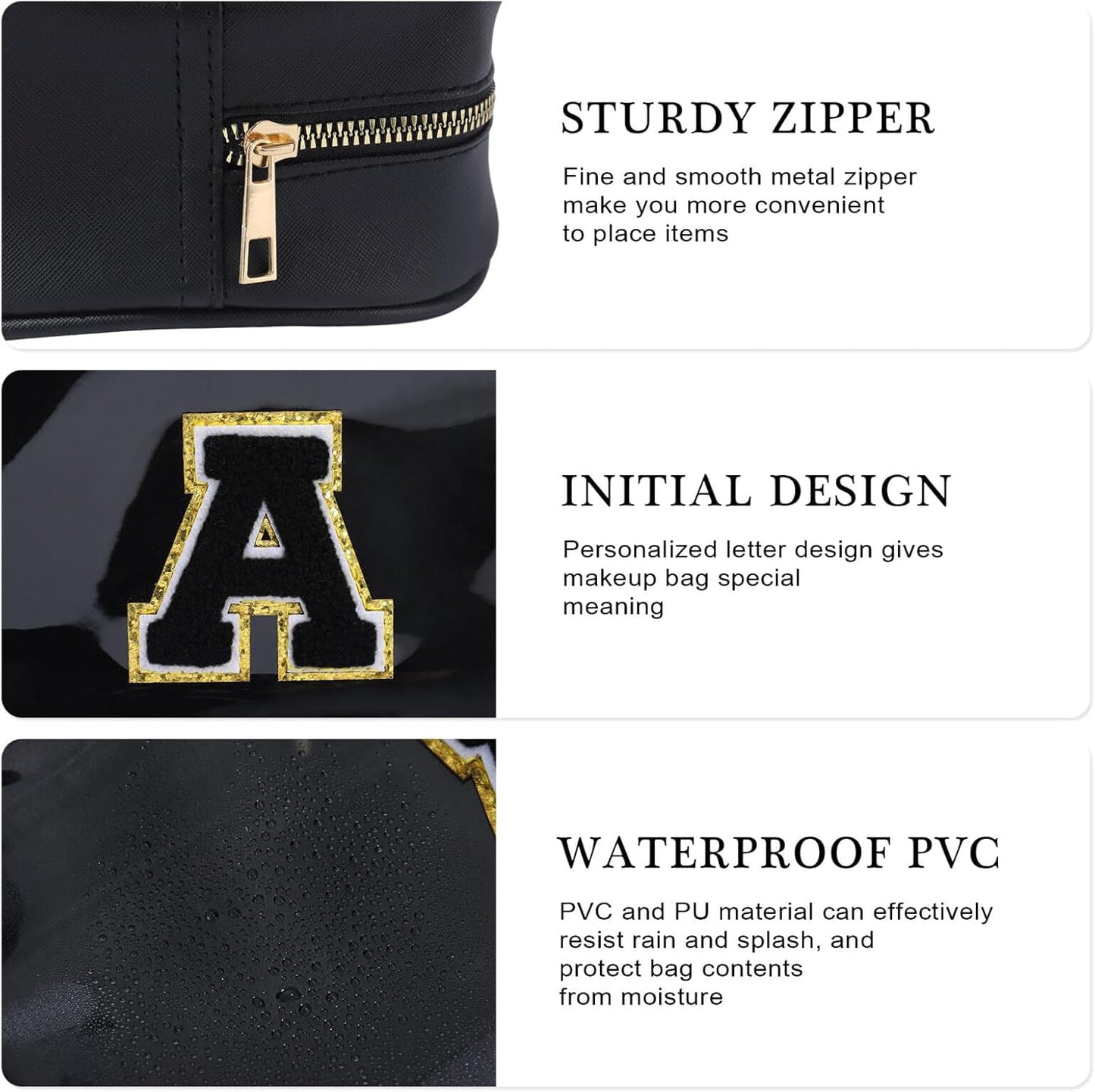 YOOLIFE Travel Toiletry Bag for Women, Black Clear Makeup Bag Cute Make Up Bag for Women Cosmetic Bags Skin Care Makeup Bag Organizer Birthday Gifts for Women Teacher Mother Girlfriend Initial P