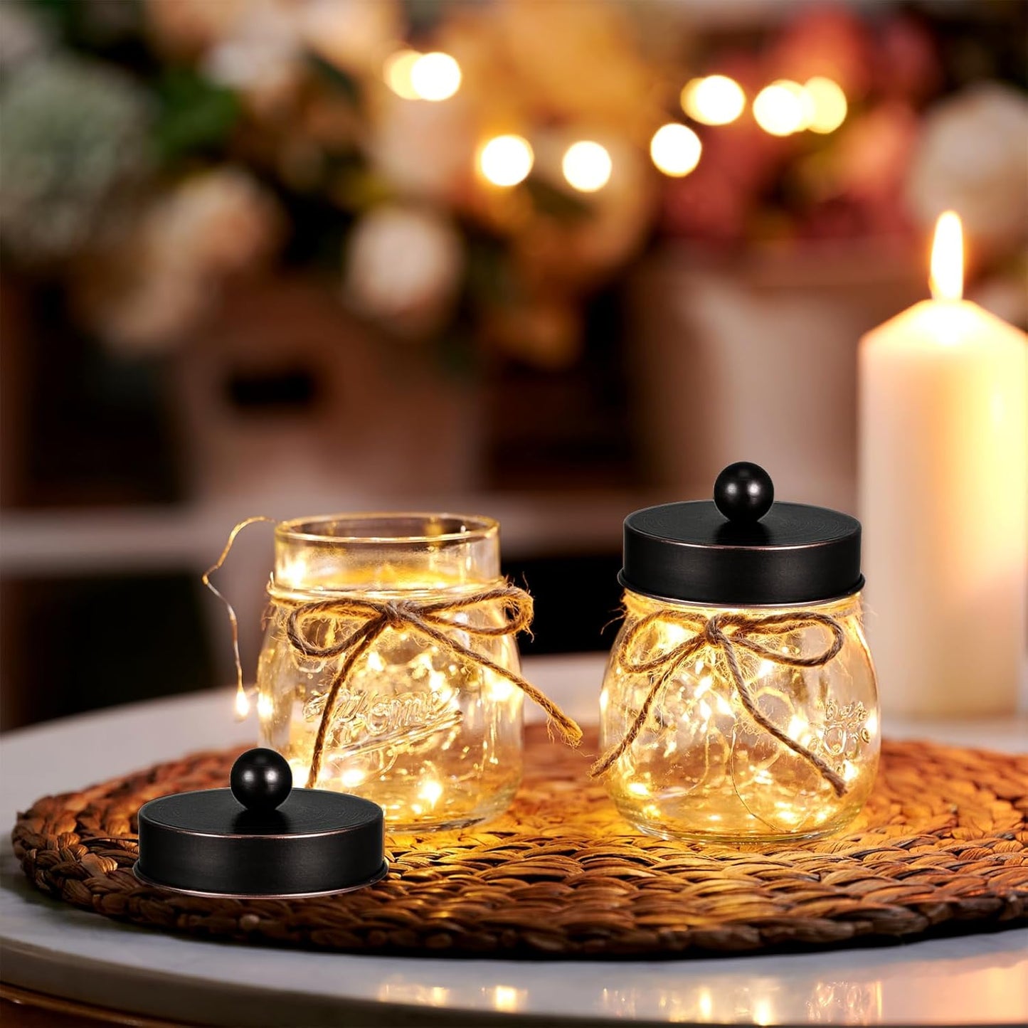 SheeChung Bathroom Decor, Bathroom Organizers and Storage, Qtip Holder, Vanity Decor, Cute Mason Jars for Cotton Swabs, Balls, Cotton Pads, Floss Picks (Oil Rubbed Bronze, 3 Pack)