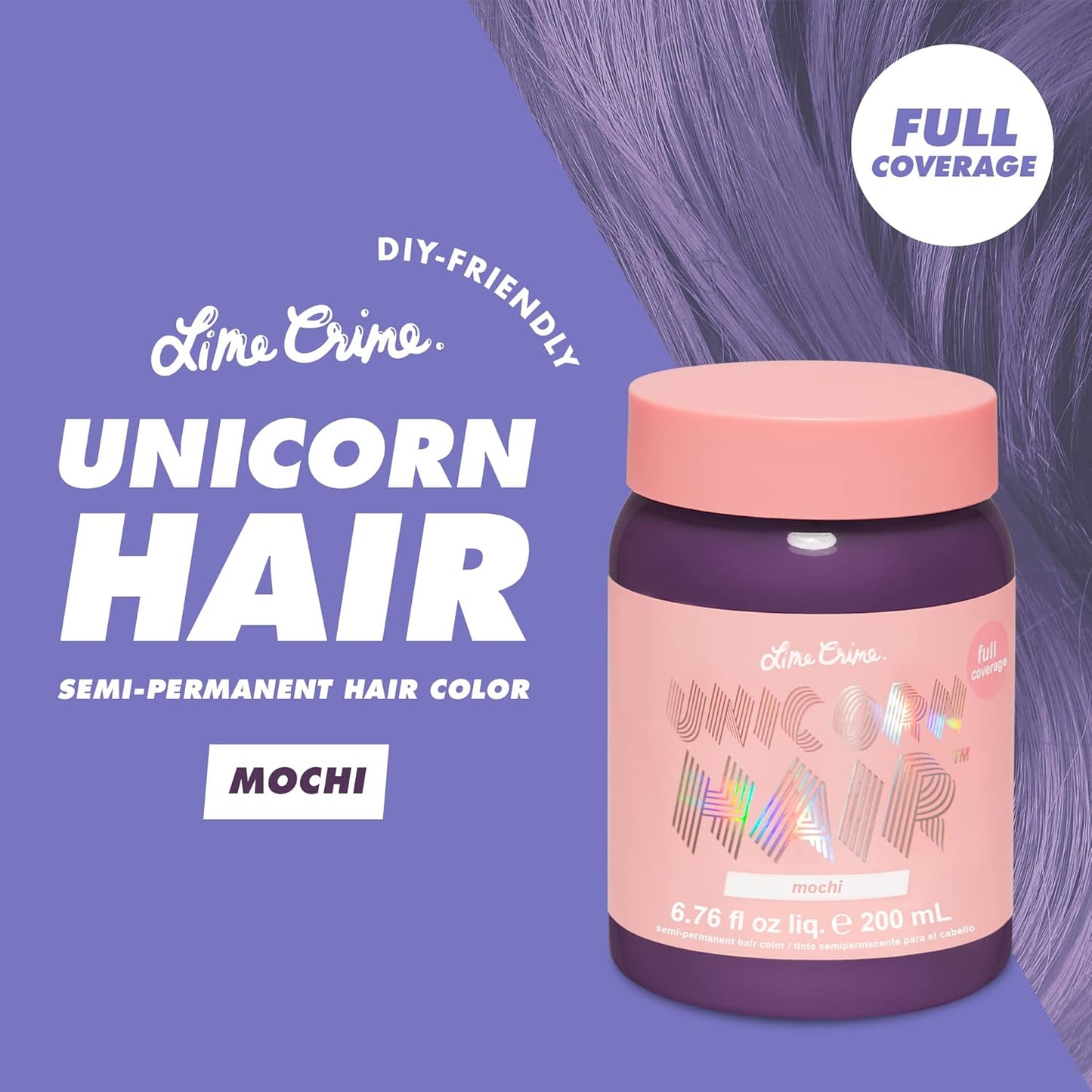 Lime Crime Unicorn Hair Dye Full Coverage, Mochi (Lavender) - Vegan and Cruelty Free Semi-Permanent Hair Color Conditions & Moisturizes - Temporary Purple Hair Dye With Sugary Citrus Vanilla Scent