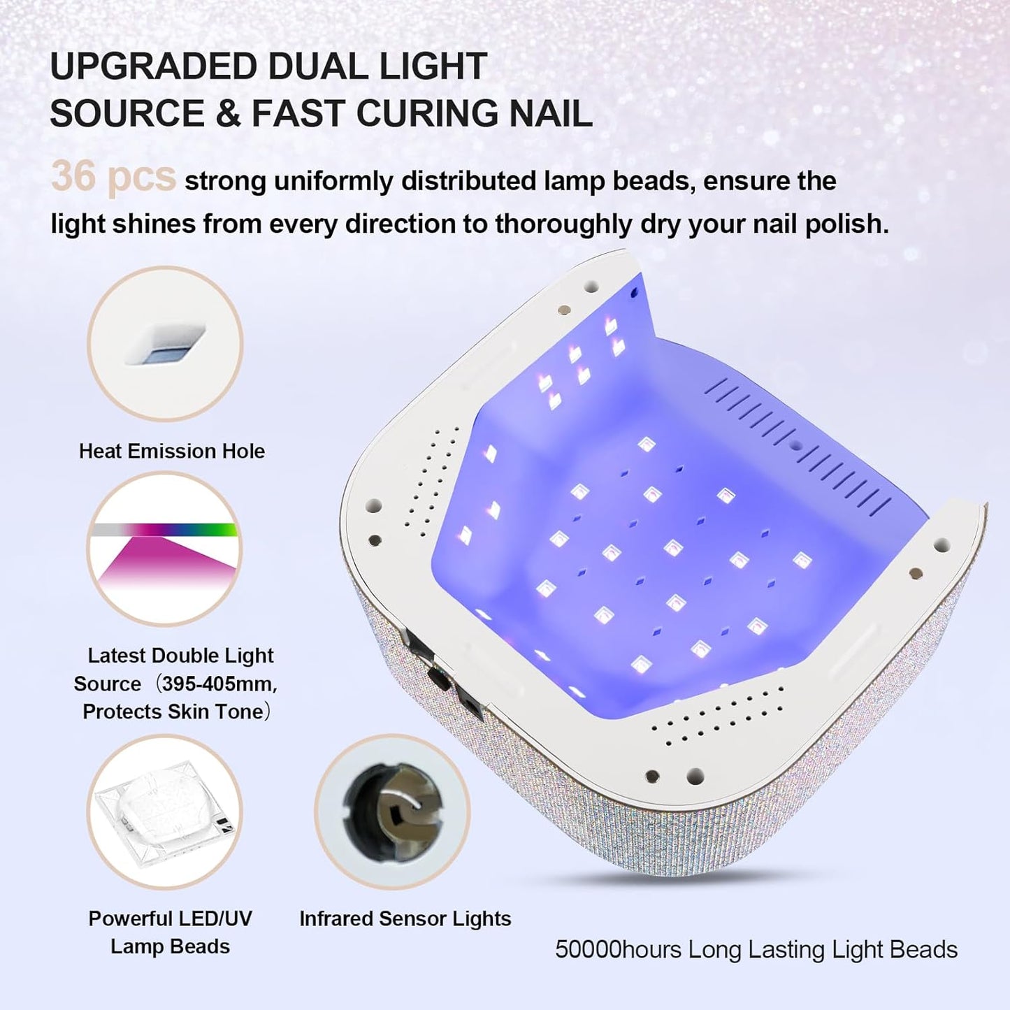 Lavinda UV LED Nail Lamp, 54W Rechargeable Cordless Nail Lamp Nail Dryer Gel Polish UV Nail Light with 4 Timer Setting, Professional Quick Dry Curing Lamp with Display Auto Sensor for Salon & Home