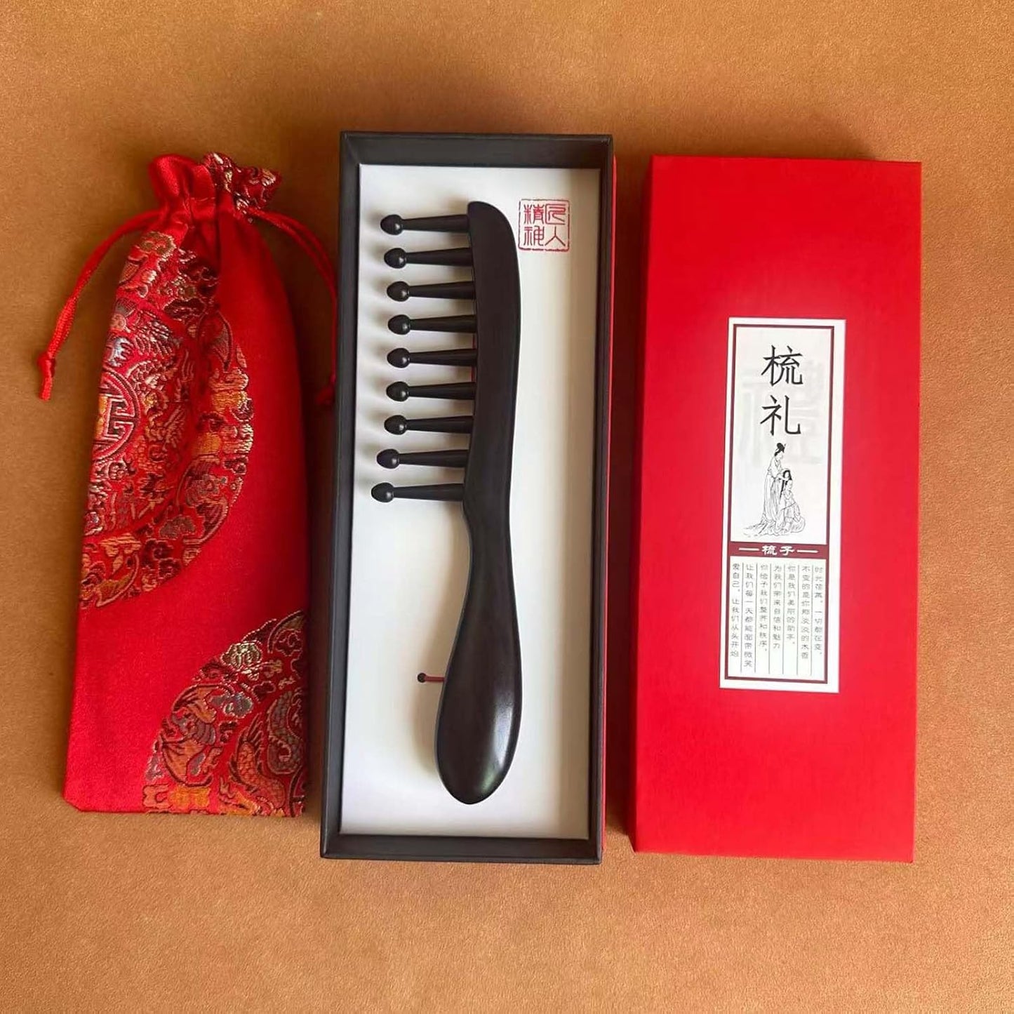 Nine Teeth Meridian Massage Comb - Scalp Massage Comb Gua Sha Ebony Wood Head Massager for Hair Growth, Hair Massage Wooden Gift for Women (Nine teeth, 7.9” x 1.8”)