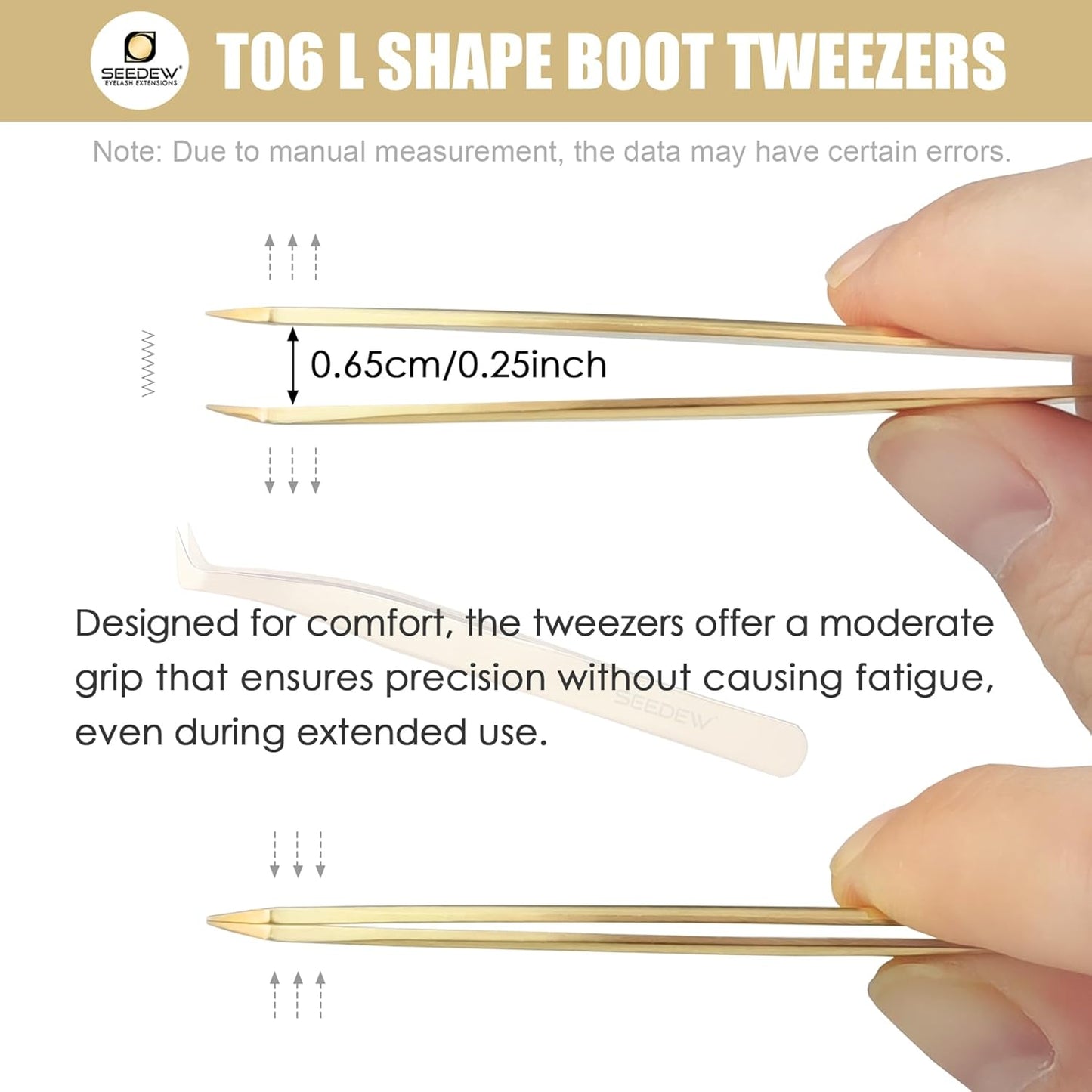 Tweezer Eyelash Extensions 1 PCS Stainless Steel 90 Degree Pointy Boot L Shape Tweezer Isolation Professional Precision Supplies Application Tools for Lash Tech Artist Beginner(Golden)