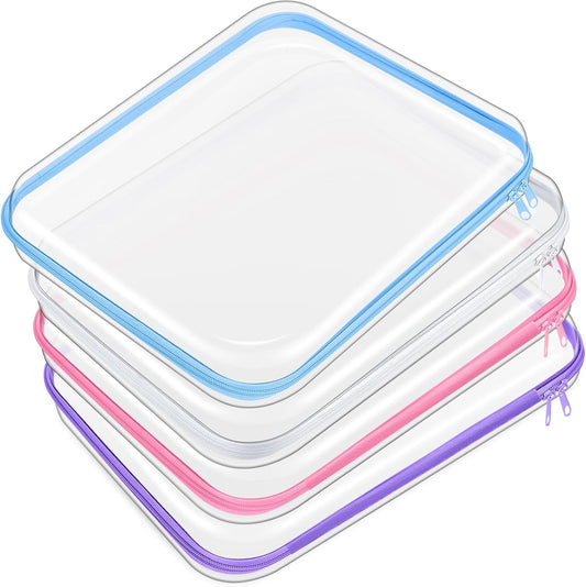 Hoolerry 4 Pcs Hard Clear Zipper Case Makeup Bags Plastic Pencil Pouch Transparent Storage Box Containers for Cosmetics, Snacks, Building Blocks, Puzzles(Multicolor,13.8 x 11.8 x 2 in)