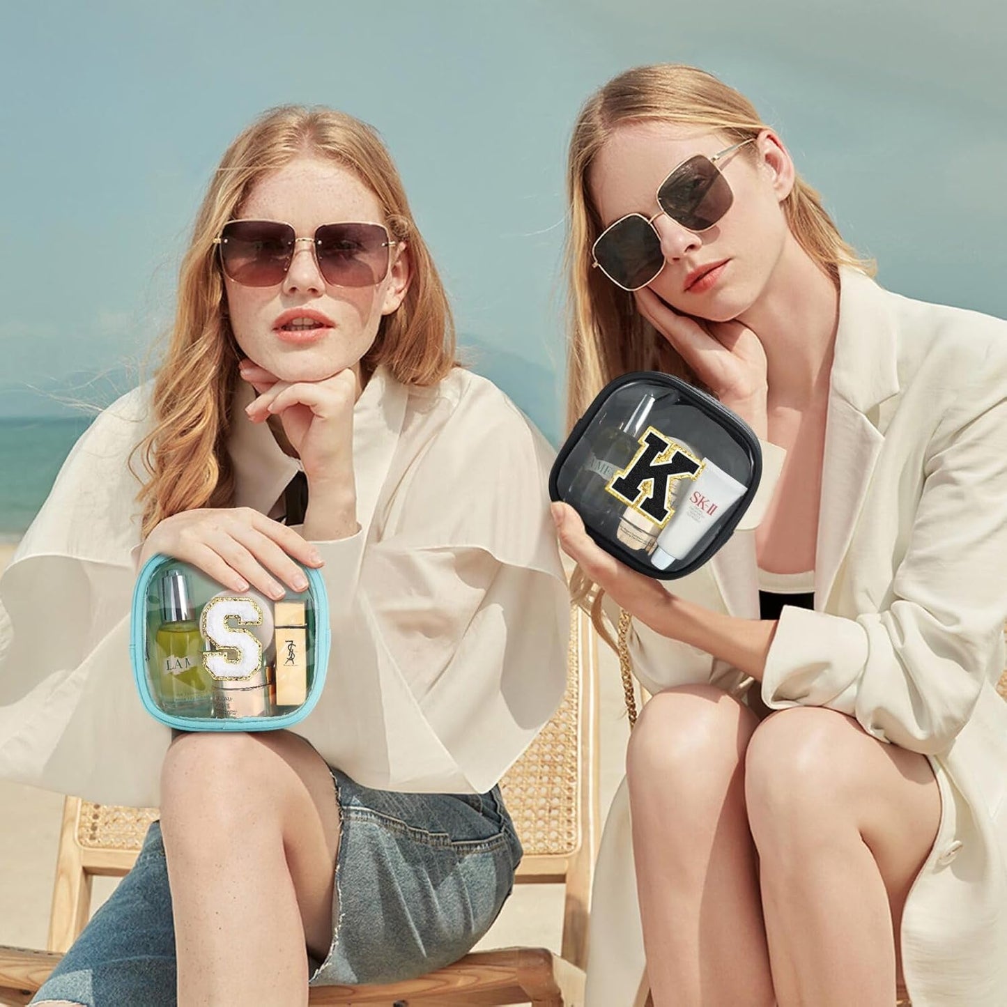 YOOLIFE Initial Makeup Bag Travel Toiletry Bag, Clear Makeup Bag Car Accessories For Women Clear Makeup Bags With Zipper Girlfriend Teacher 13 Year Old Girl Gifts Daughter Girl Gifts Mini Black M