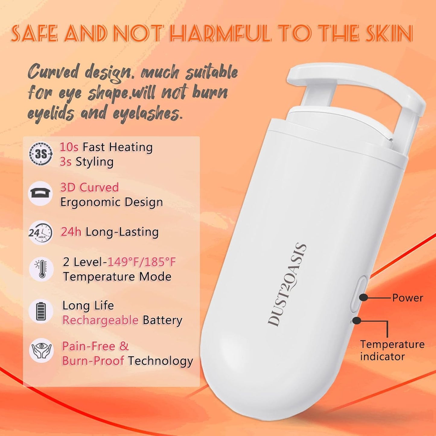 Heated Eyelash Curler - Wide Open Dual-Arc Design Heated Lash Curler - Electric Eyelash Curler - Type-C Rechargeable Mini Lash Curler Natural Curling 24H Long Lasting for Women - White