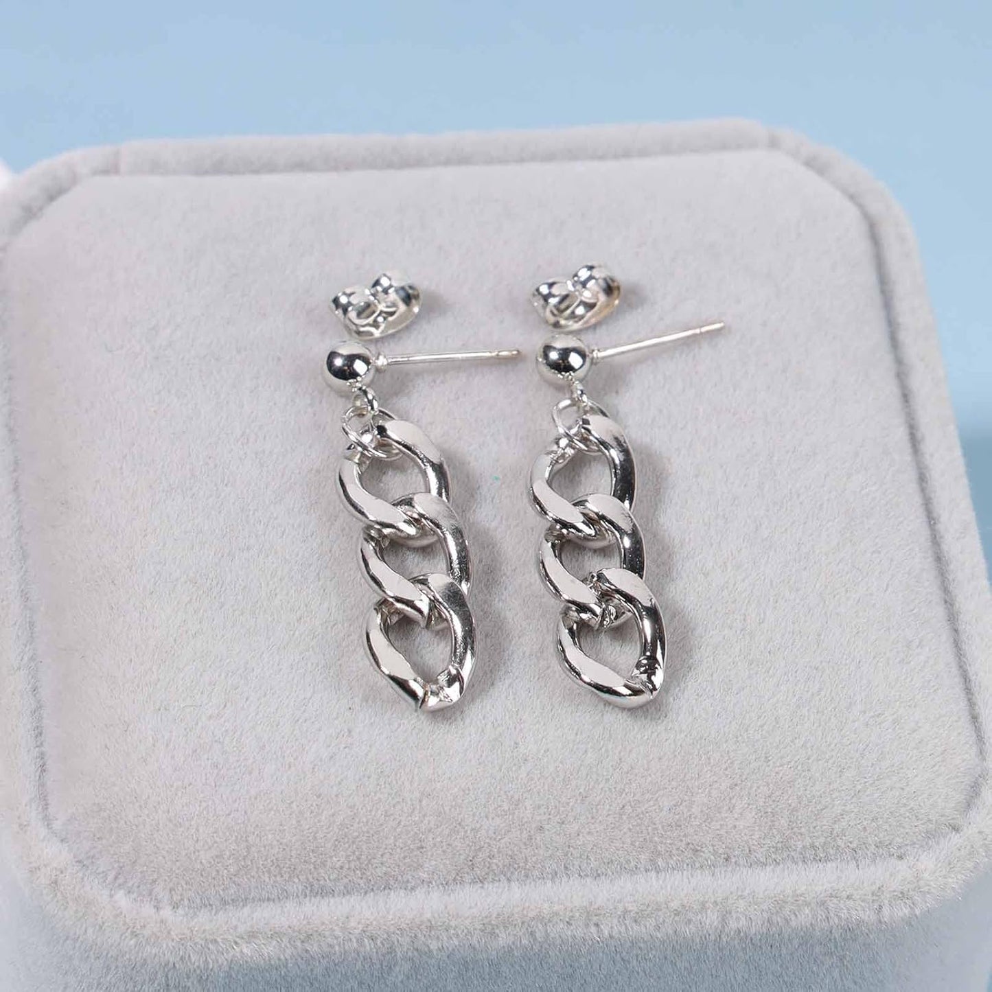 Punk Link Chain Earrings Silver Cable Link Earrings Curb Chain Drop Earrings Minimalist Statement Earrings Jewelry for Women and Girls Gifts