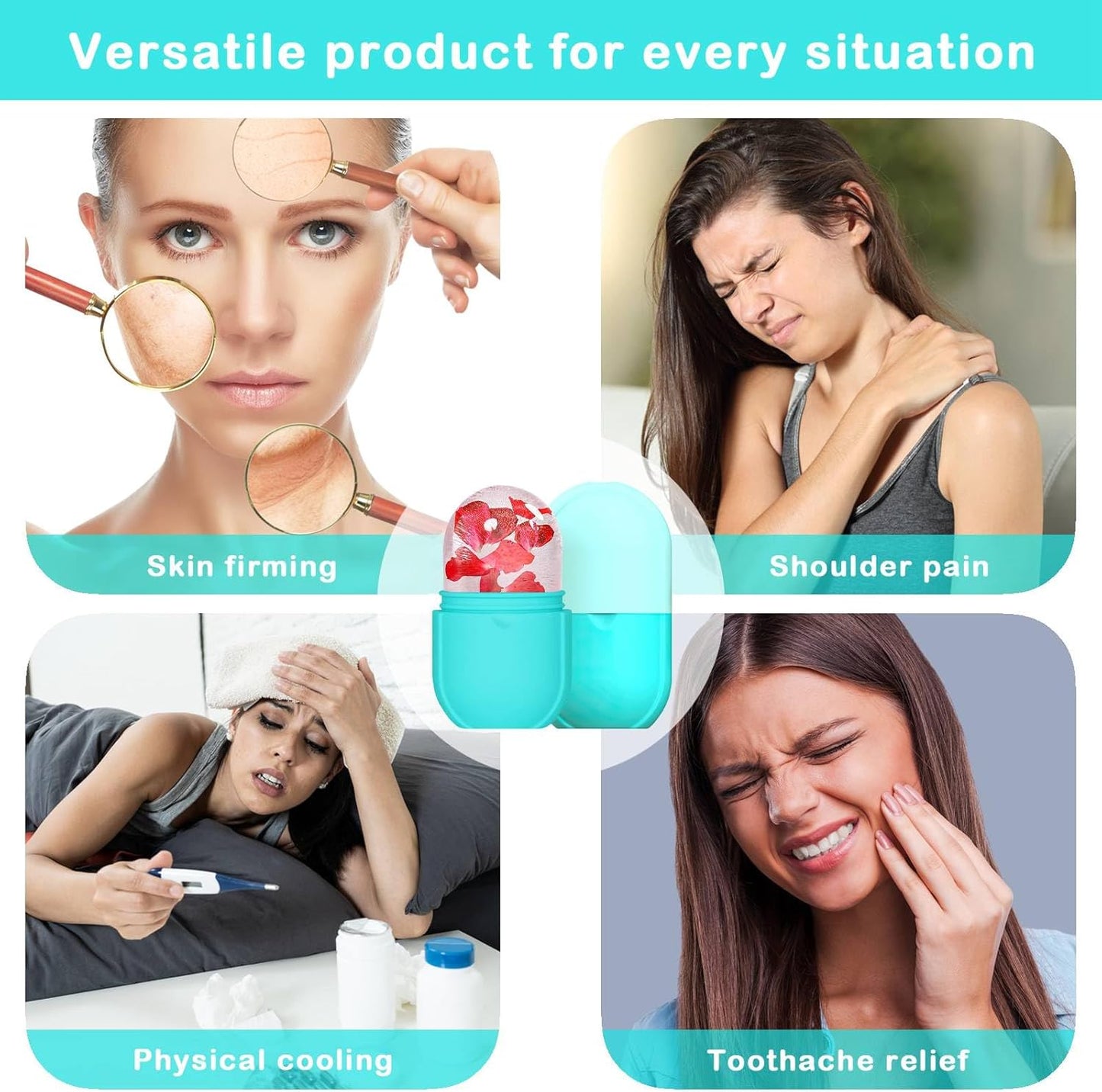 KOGITI Ice Mold for Face, Ice Roller for Face & Eye, Beauty Facial Ice Rollers Ice Holder Mold Face Puffiness Relief Massage Skin Care Tools, Ice Facial Cube (New-Blue)