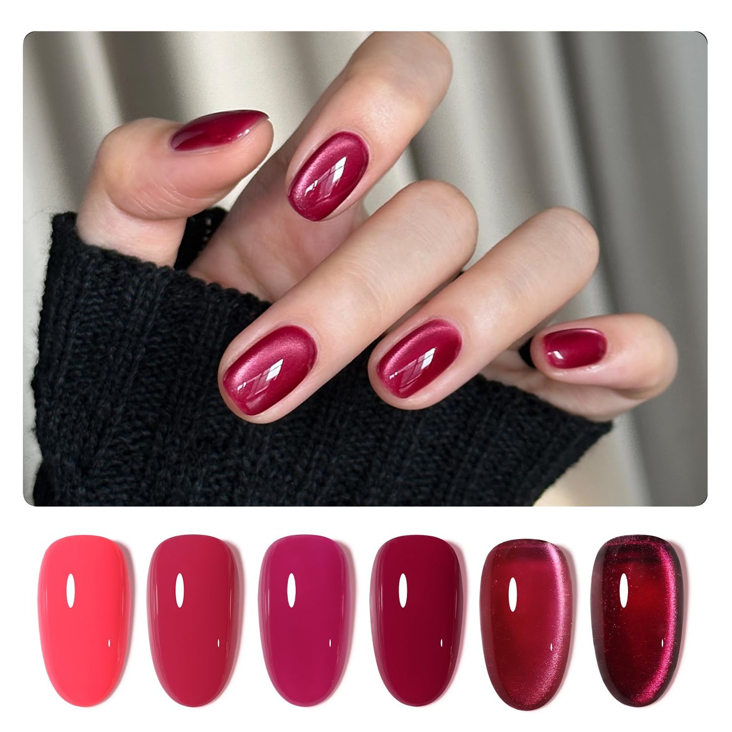 GAOY Mauve Gel Nail Polish, Magenta Cat Eye Gel with Magnet, Dark Pink Color Set Salon Manicure and Nail Art DIY at Home