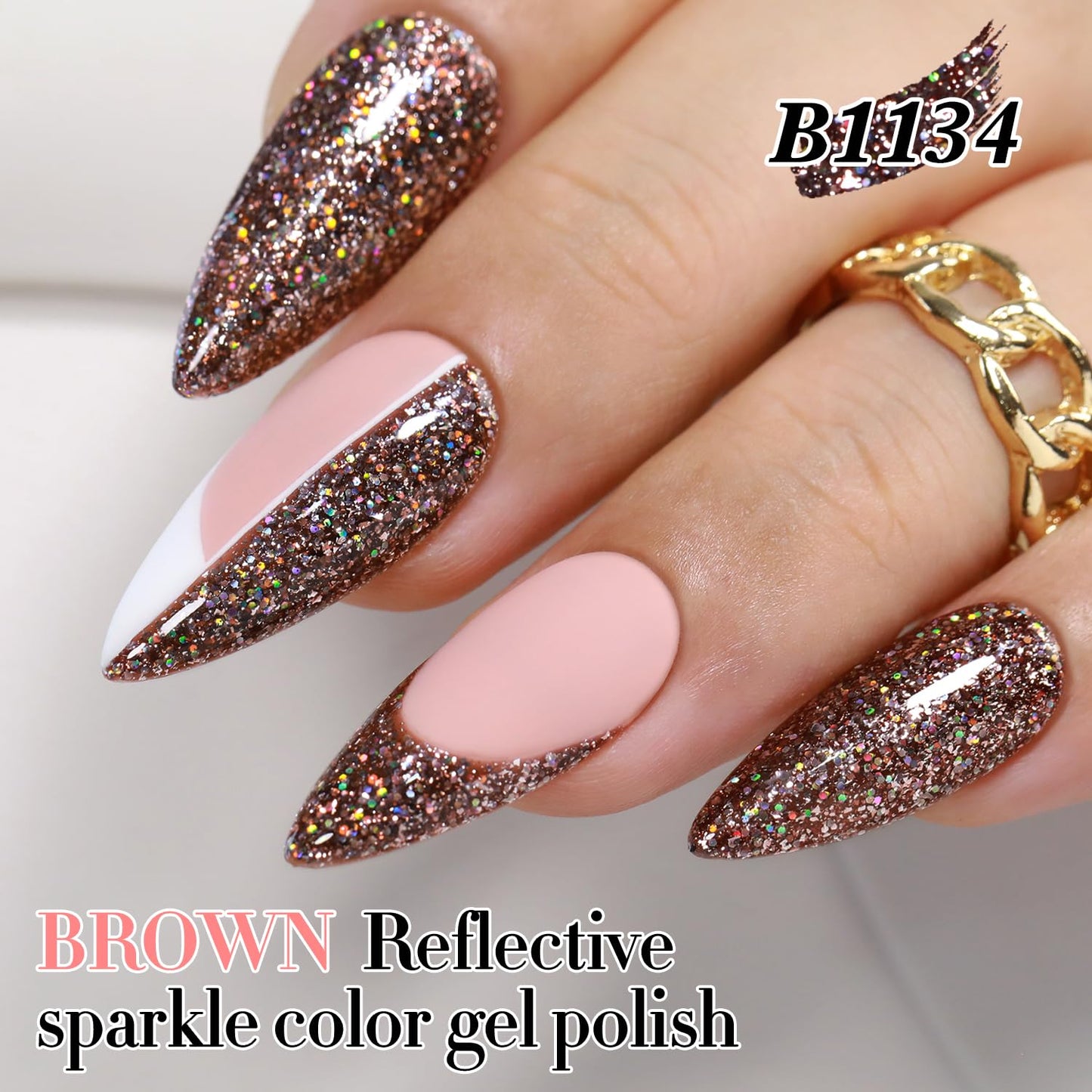 Double Rhythm 15ML Glitter Gel Polish Shimmer Reflective Holographic Color Magnetic for Nail Art Salon DIY at Home (B1134)