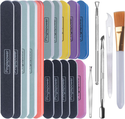 Nail Files and Buffers, 20PCS Professional Emery Board Nail File for Natural & Acrylic Nails, Reusable & Washable 100/180 & 600/3000 Grit Nail Buffer Block for Women Home and Salon