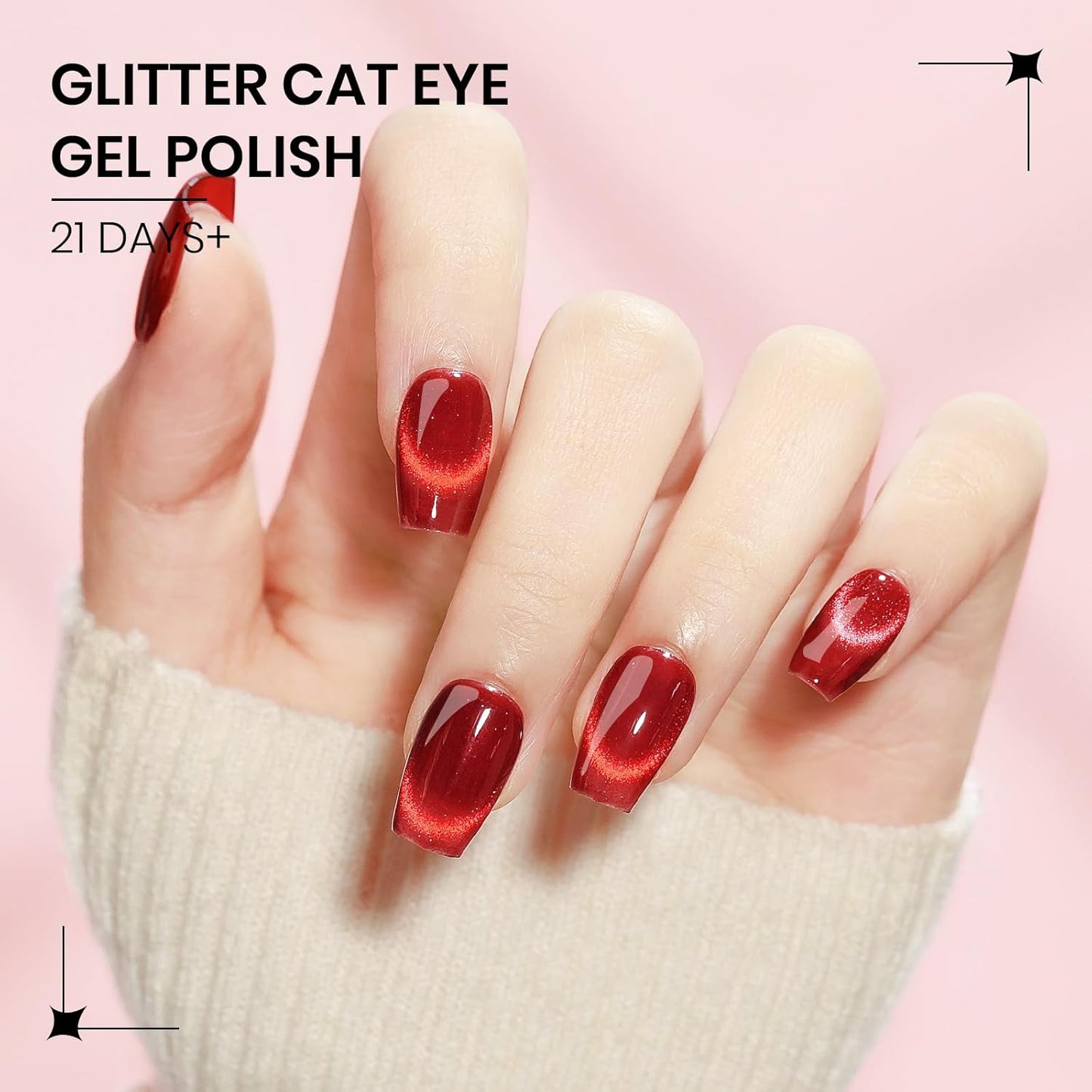 Red Cat Eye Gel Polish, 15ML Crystal Shimmer CatEye Gel Nail Polish Magnetic Glitter Holographic Reflective Nail Polish Gel with Magnet Soak Off Salon DIY at Home