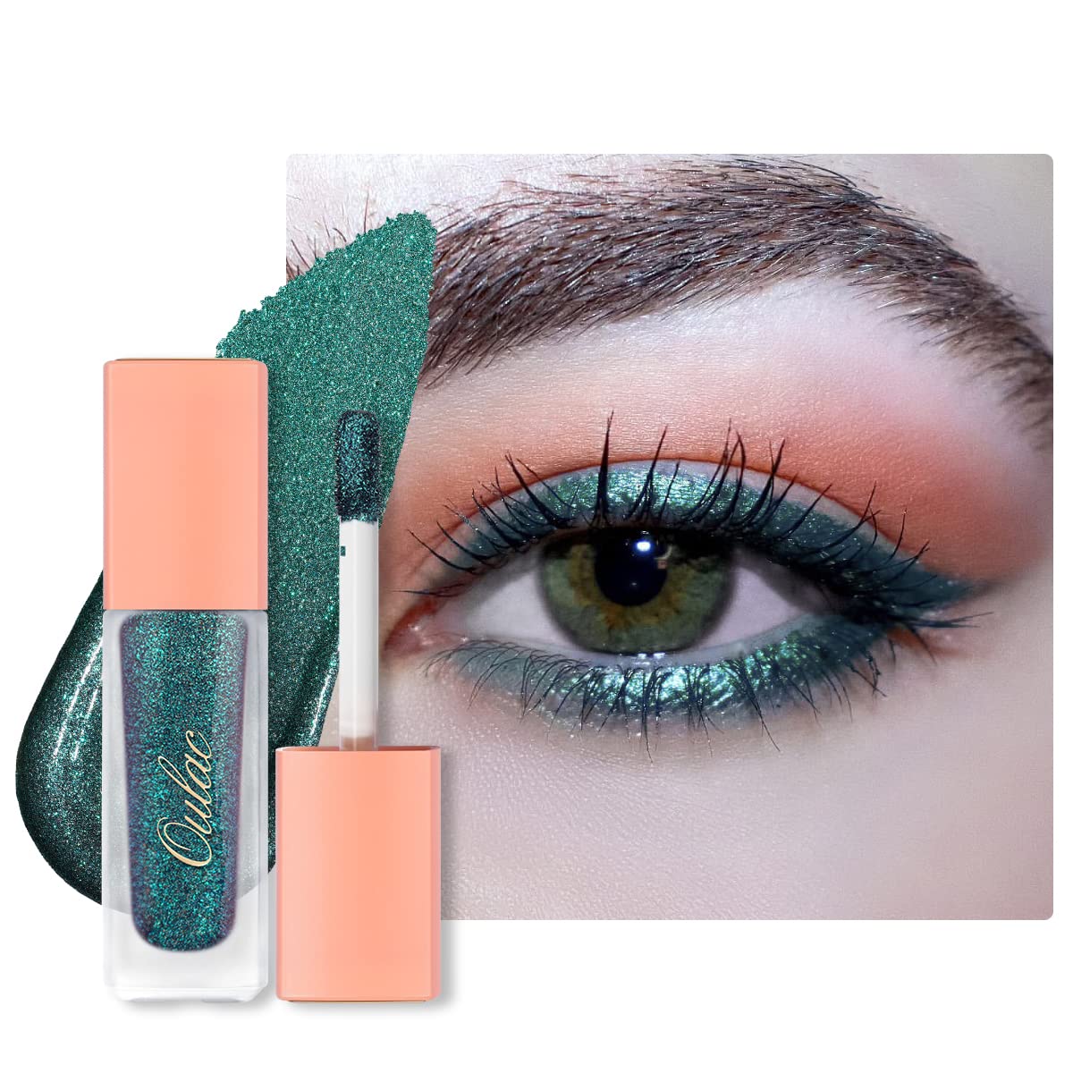 Oulac Liquid Glitter Eyeshadow - Green Shimmer Eyeshadow & Liquid Eyeliner - Non-sticky, One-Swipe Coverage with Quick-Drying, Crease-resistant Formula. Vegan & Cruelty-Free (11)