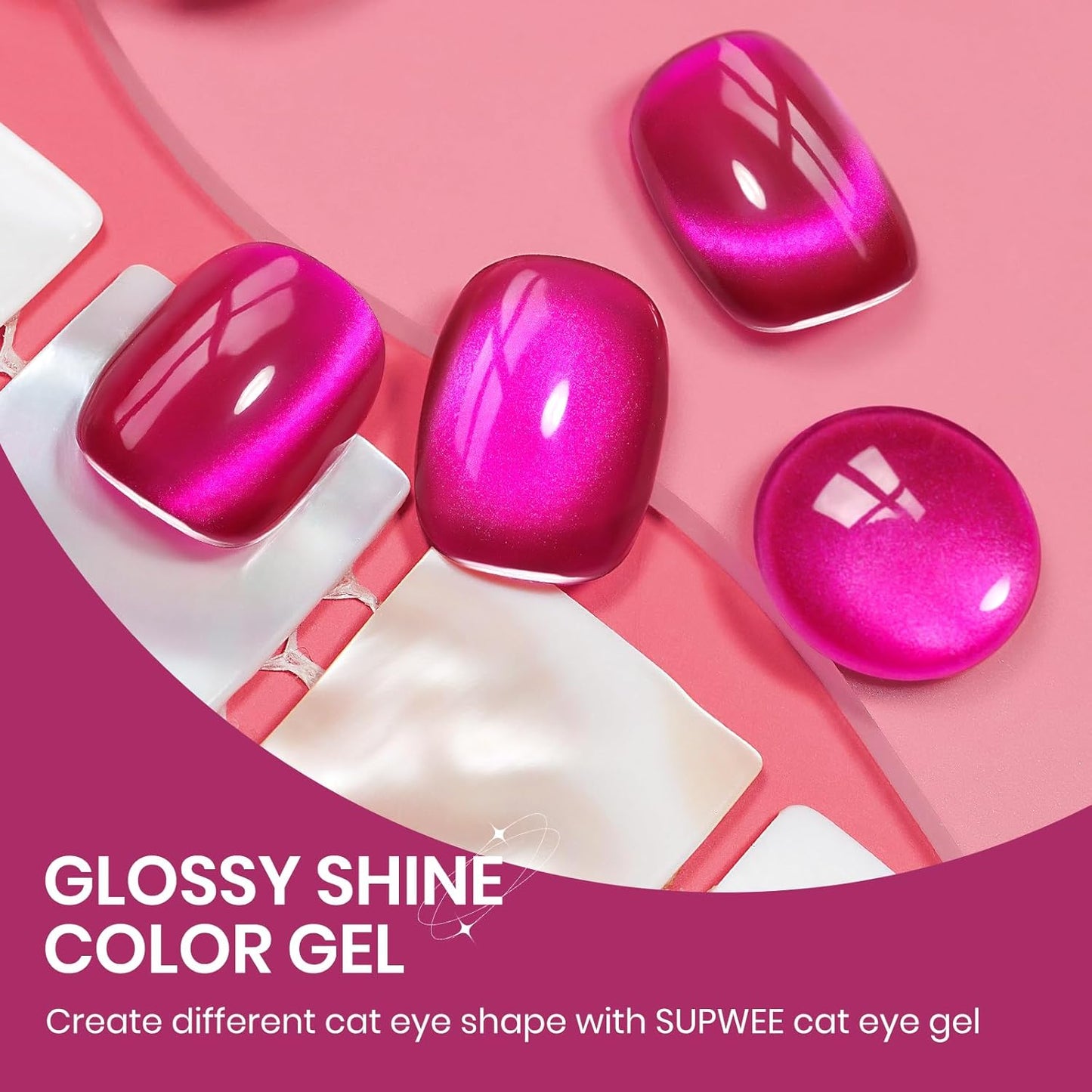 Hot Pink Cat Eye Gel Polish, 15ML Glass Moonlight Cateye Gel Nail Polish Jelly Shimmer Glitter Effect Soak Off Salon DIY at Home