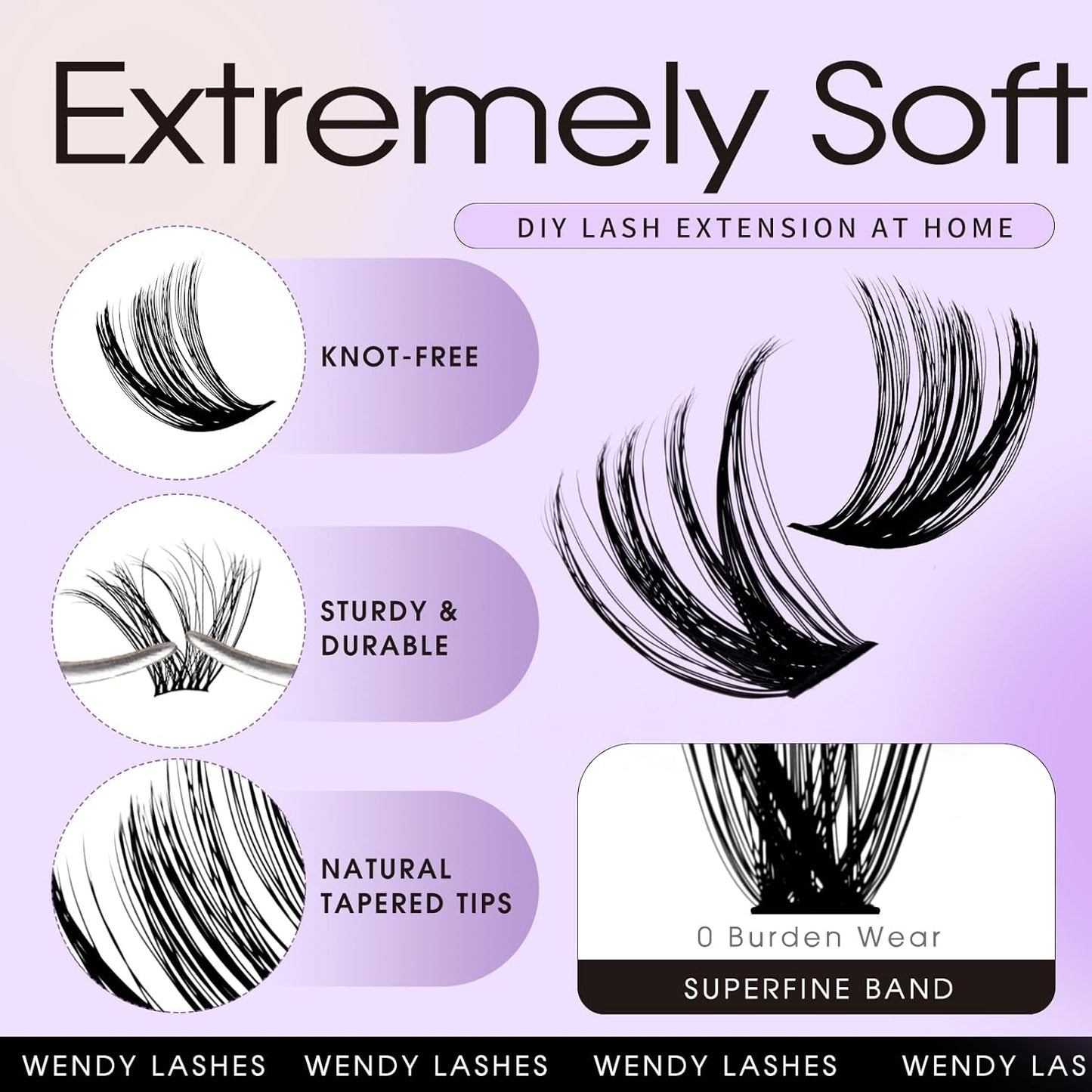 Lash Clusters Kit for Using at Home: Ultra-light, DIY, Natural, Fluffy, Wispy, Waterproof, Anime, Manga, Cat Eye, D Curl, 16-20mm, 80P+100P, Wendy, RT318