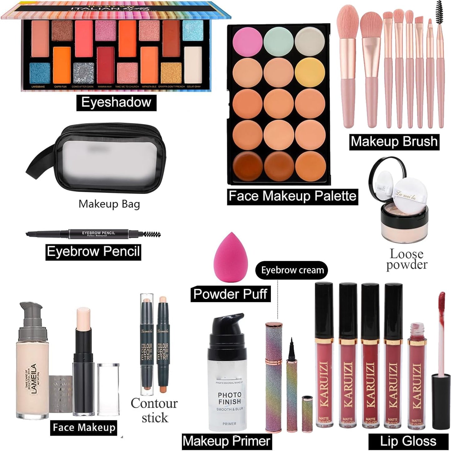 Makeup Sets Teens Makeup Kit for Women Full Kit Make up Kit Makeup Kits for Women Gift Eyeshadow Palette Concealer Palette Lipgloss Foundation Liquid Concealer Makeup Brushes Makeup Powder
