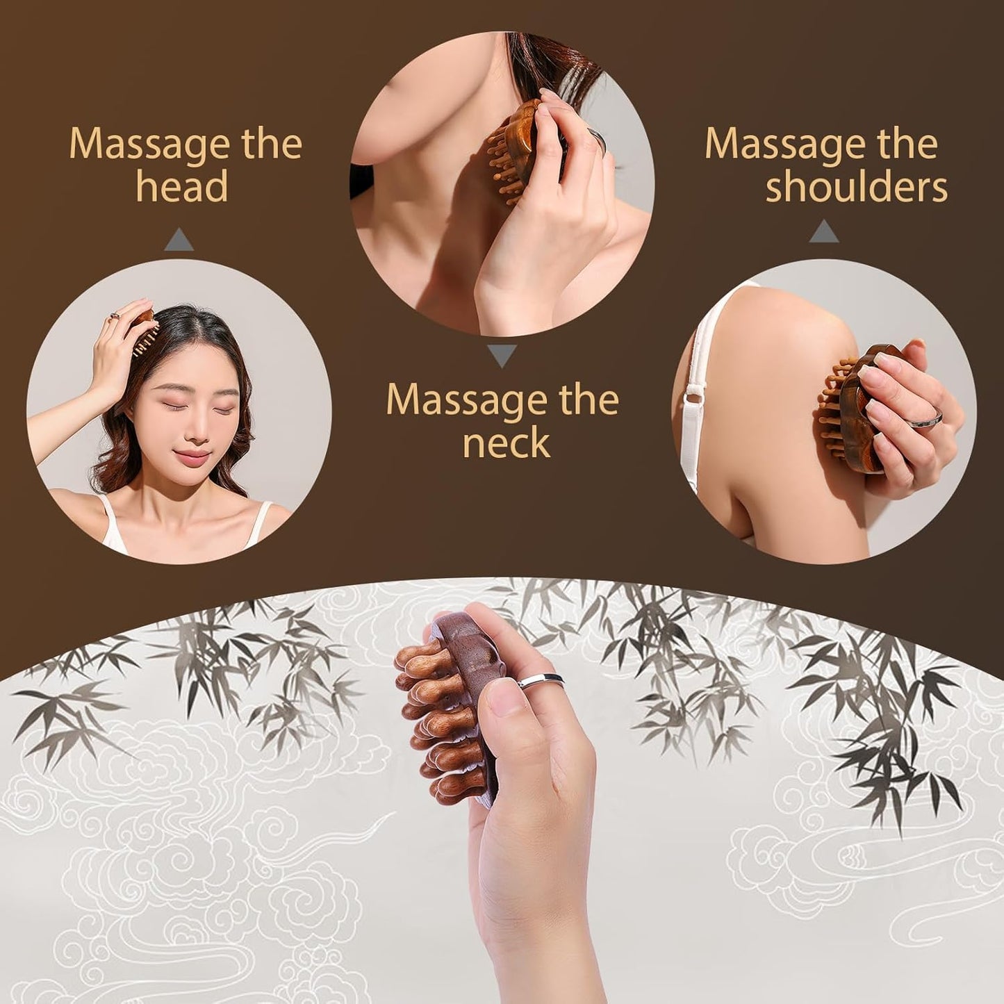 Wooden Scalp Massager for Hair Growth - Wooden Hair Brush & Body Massage Tool with Wide Teeth for Detangling, Stress Relief & Improved Circulation